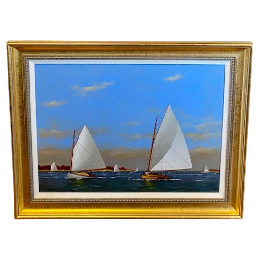 Seascape with Catboats off Coast, by Vern Broe, circa 1990s