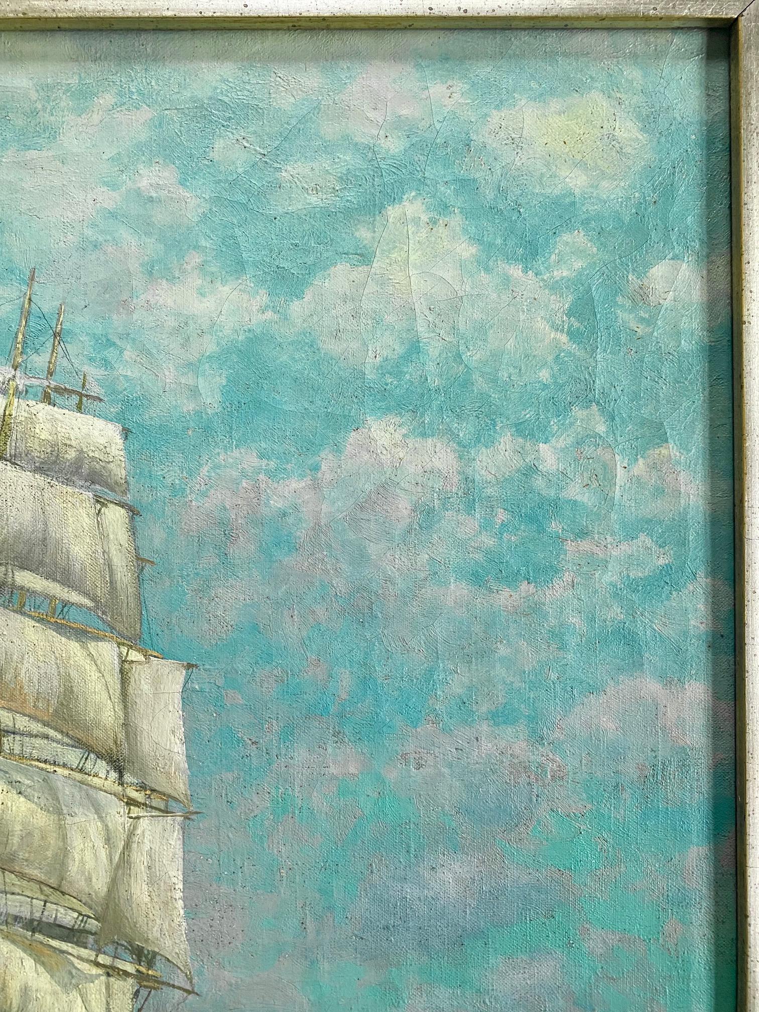 Seascape with Clippership by George Howell Gay (American: 1858 - 1931), ca 1890 In Good Condition For Sale In Nantucket, MA