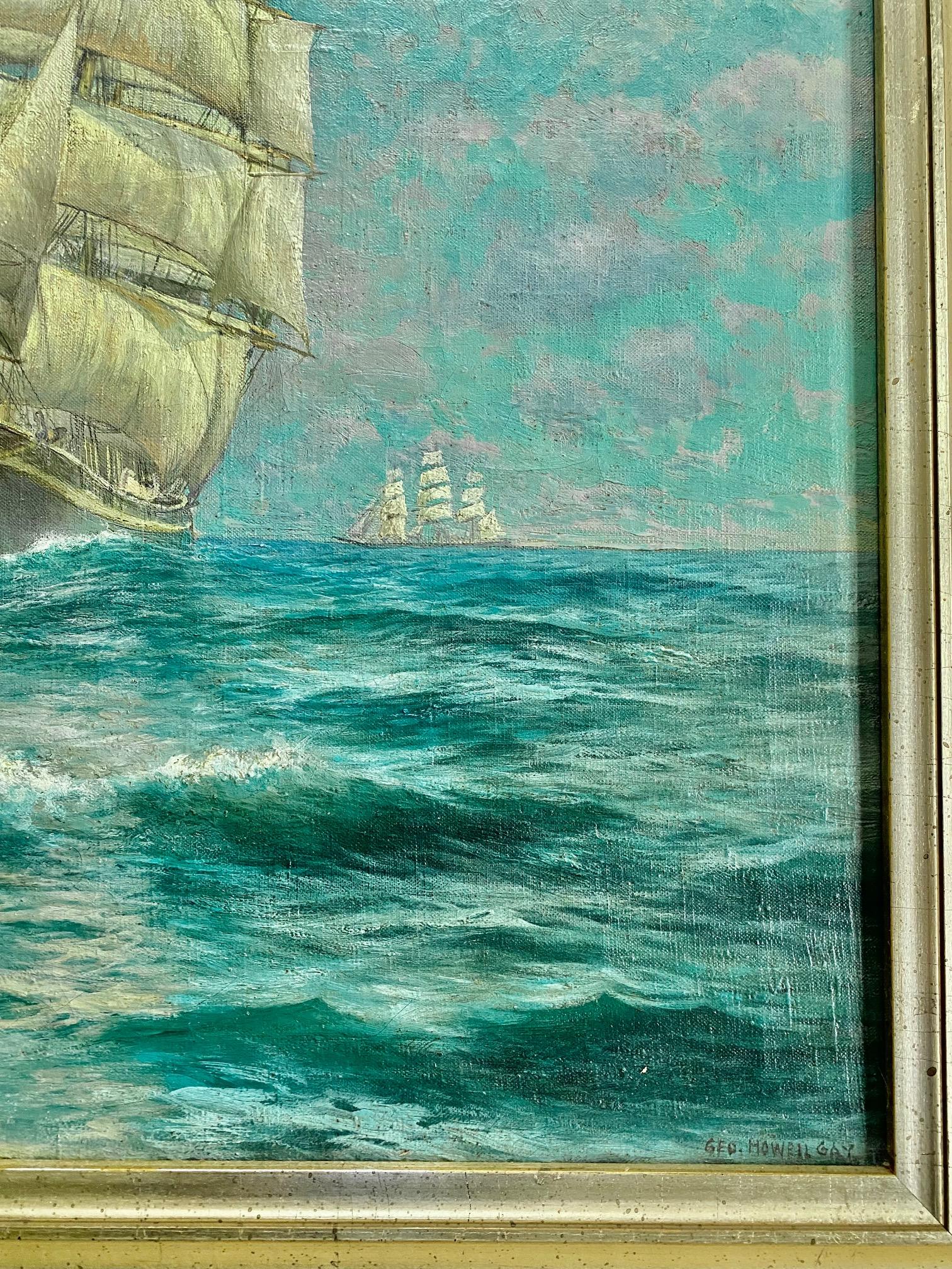 Meereslandschaft mit Klipperschiff von George Howell Gay (Amerikaner: 1858 - 1931), um 1890 im Zustand „Gut“ im Angebot in Nantucket, MA