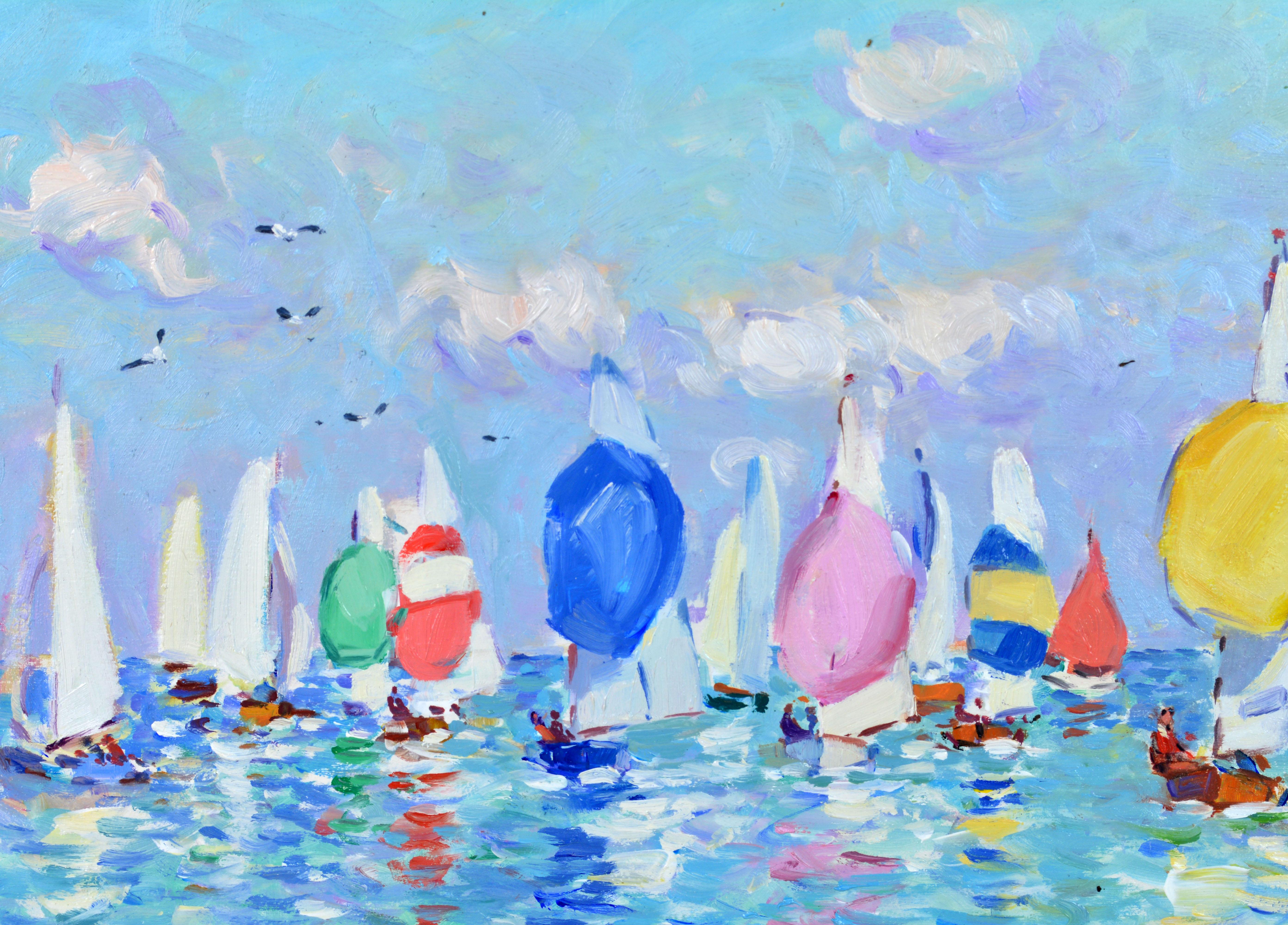 'Summer Regatta' by Niek van der Plas, Well Listed Dutch Impressionist In Good Condition In Ft. Lauderdale, FL