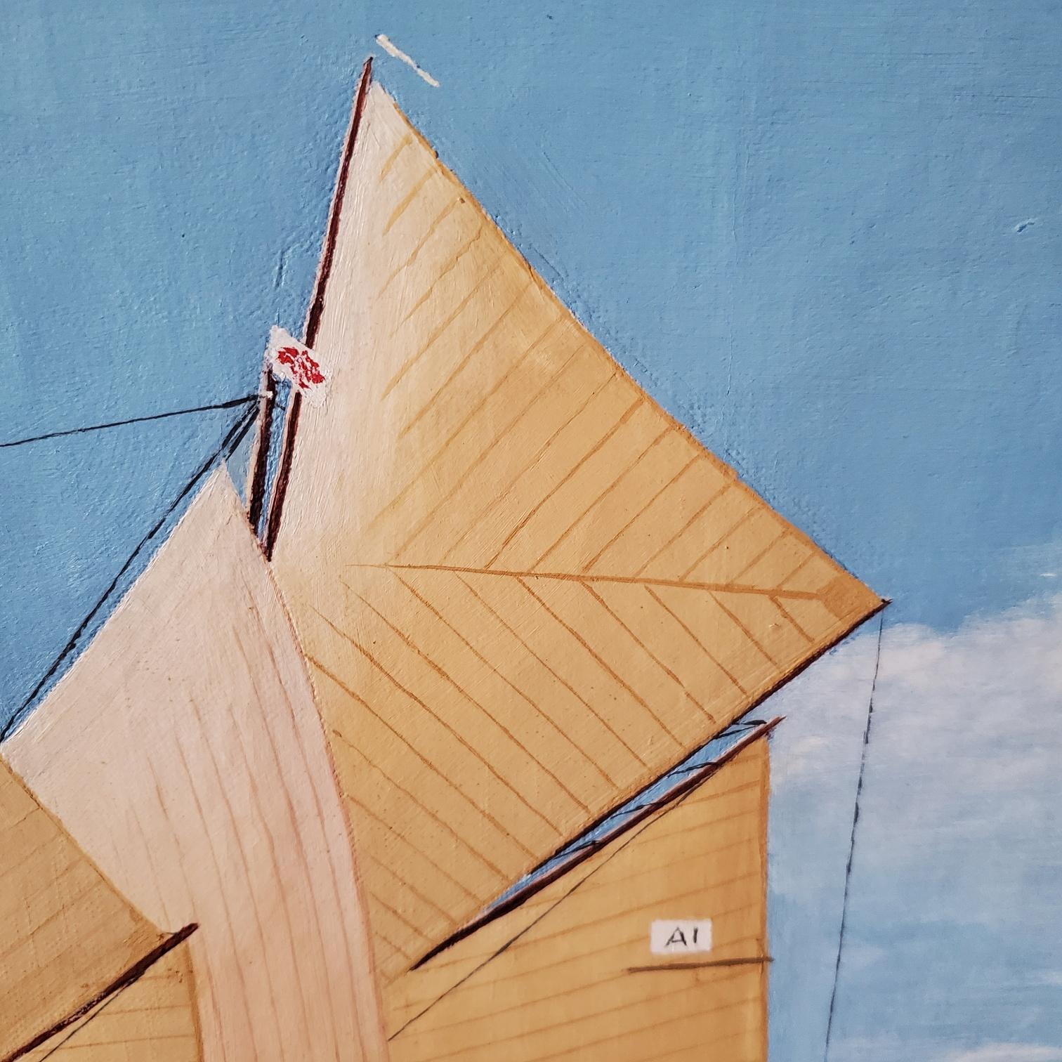 Hand-Painted Seascape with Portrait of a Schooner-Rigged Yacht, Signed and Dated 1937 For Sale