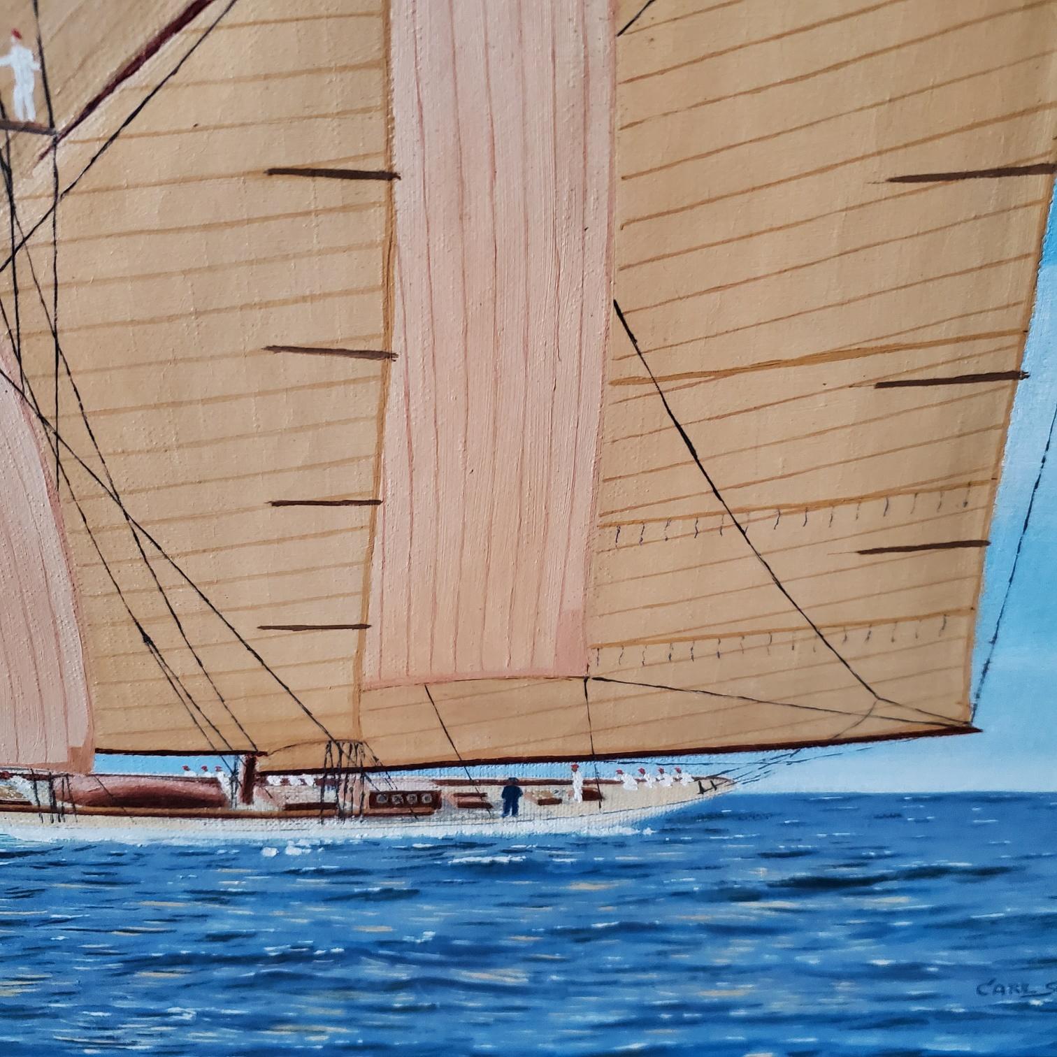 Seascape with Portrait of a Schooner-Rigged Yacht, Signed and Dated 1937 In Good Condition For Sale In Nantucket, MA