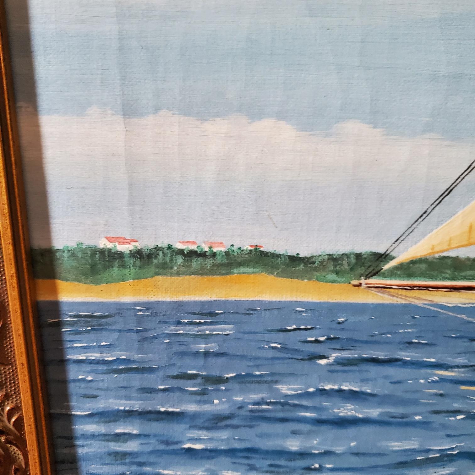 Mid-20th Century Seascape with Portrait of a Schooner-Rigged Yacht, Signed and Dated 1937 For Sale