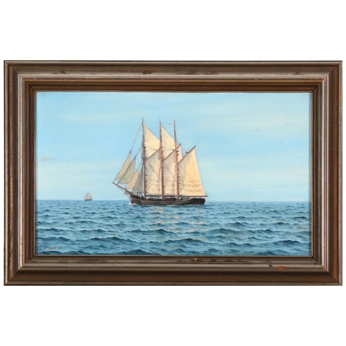 Seascape with Sailing Ships on a Calm Day, Oil on Canvas
