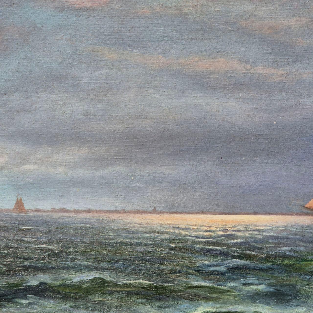 Paysage marin avec bateau à voile par Alexander Reich-Staffelstein, 20e siècle en vente 4