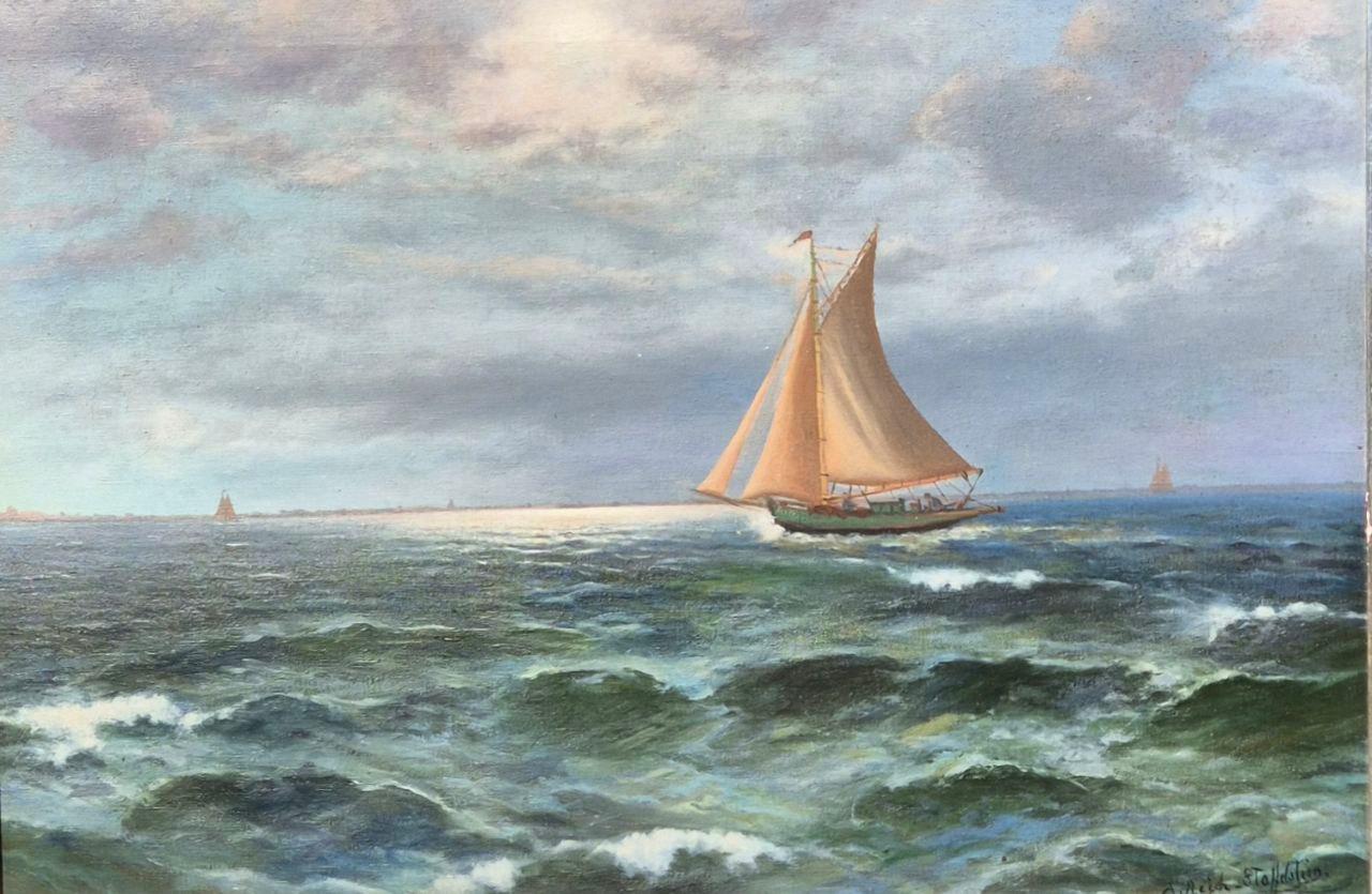 Paysage marin avec bateau à voile par Alexander Reich-Staffelstein, 20e siècle en vente 5