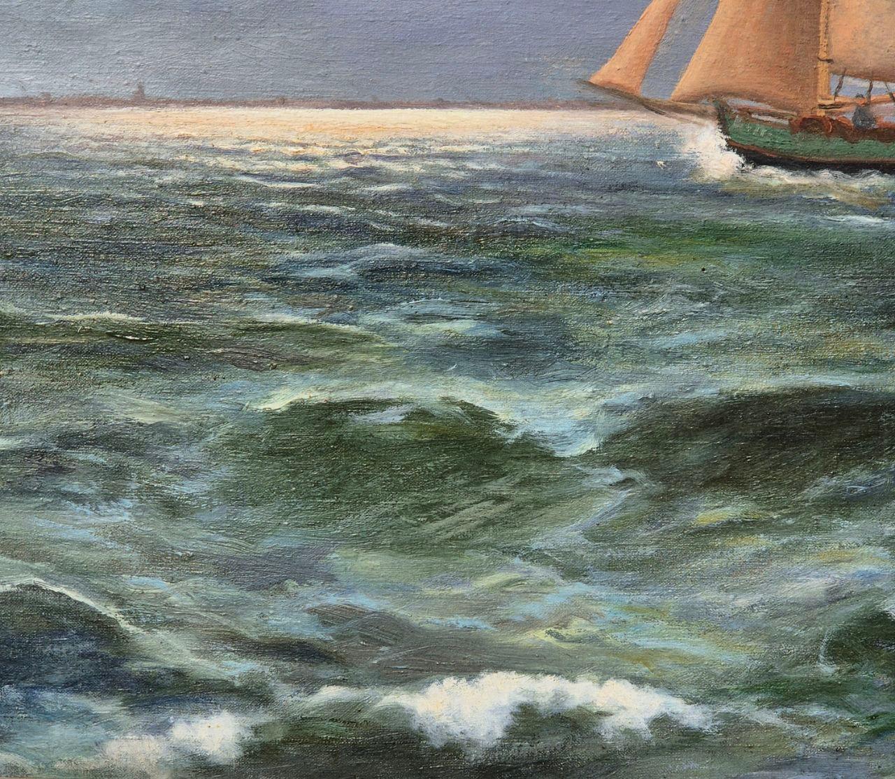 Paysage marin avec bateau à voile par Alexander Reich-Staffelstein, 20e siècle en vente 6