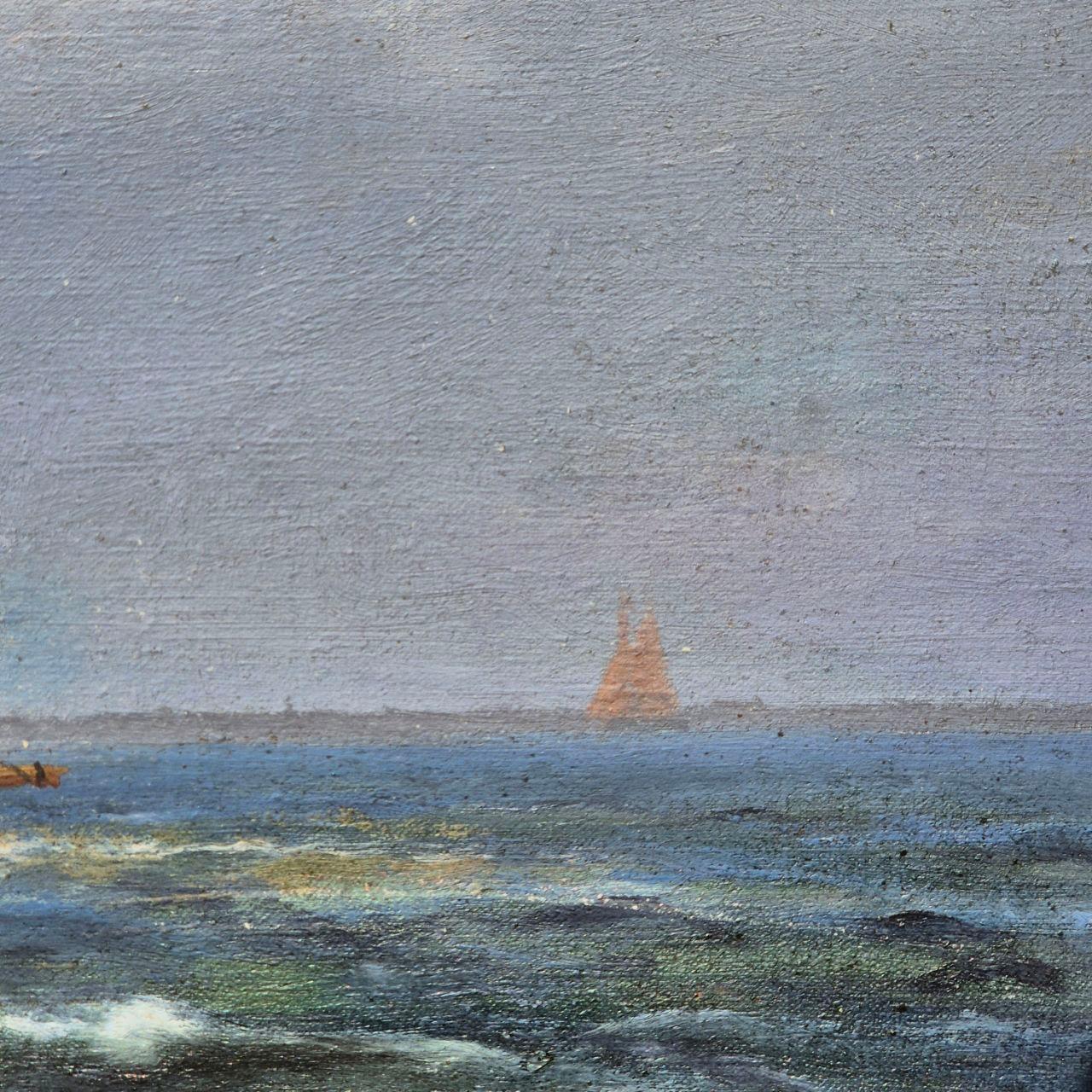 Paysage marin avec bateau à voile par Alexander Reich-Staffelstein, 20e siècle en vente 7