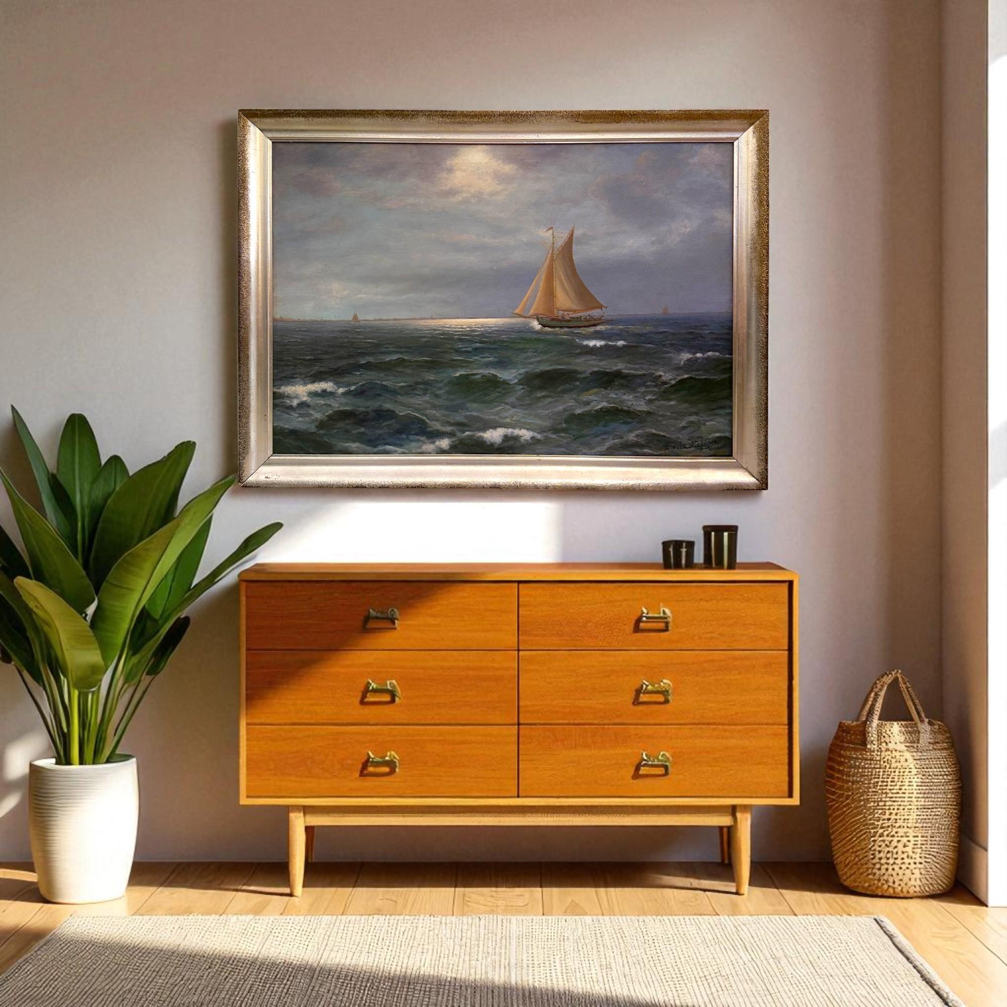 Seestück mit Segelschiff von Alexander Reich-Staffelstein, 20. Jahrhundert (Art déco) im Angebot