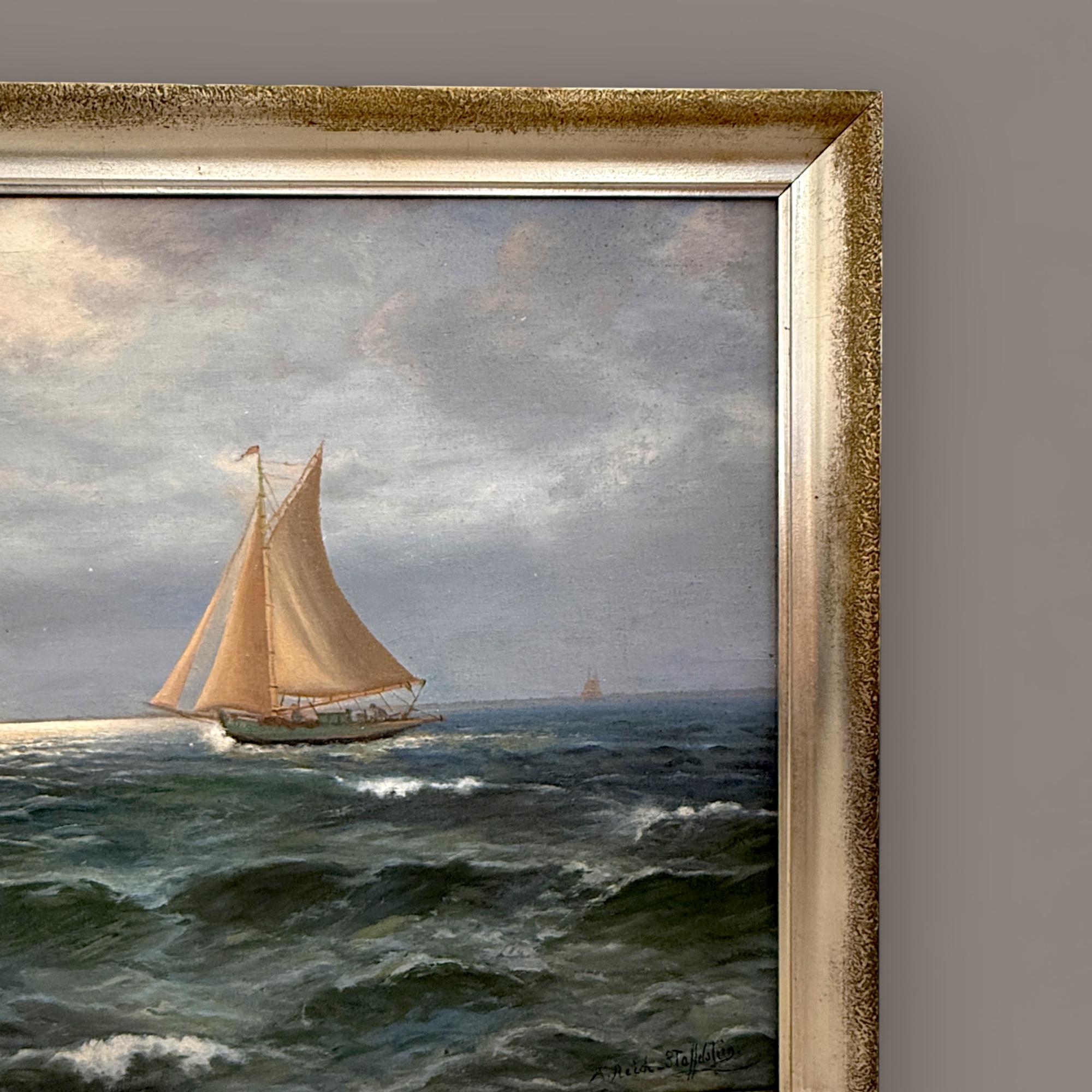 Seestück mit Segelschiff von Alexander Reich-Staffelstein, 20. Jahrhundert (Geölt) im Angebot