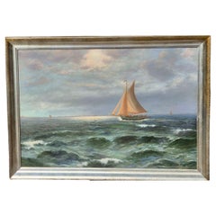 Paysage marin avec bateau à voile par Alexander Reich-Staffelstein, 20e siècle