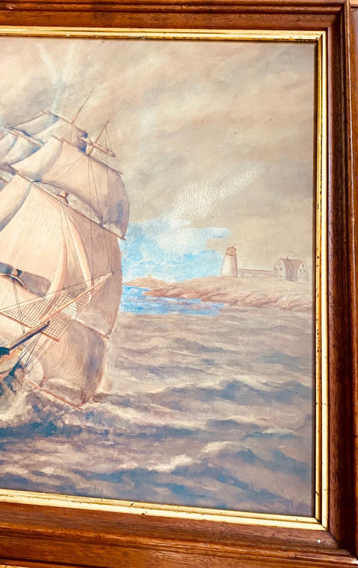 American Seascape with Ship Racing a Barkentine, by C.A.S. Orne, 1920 For Sale