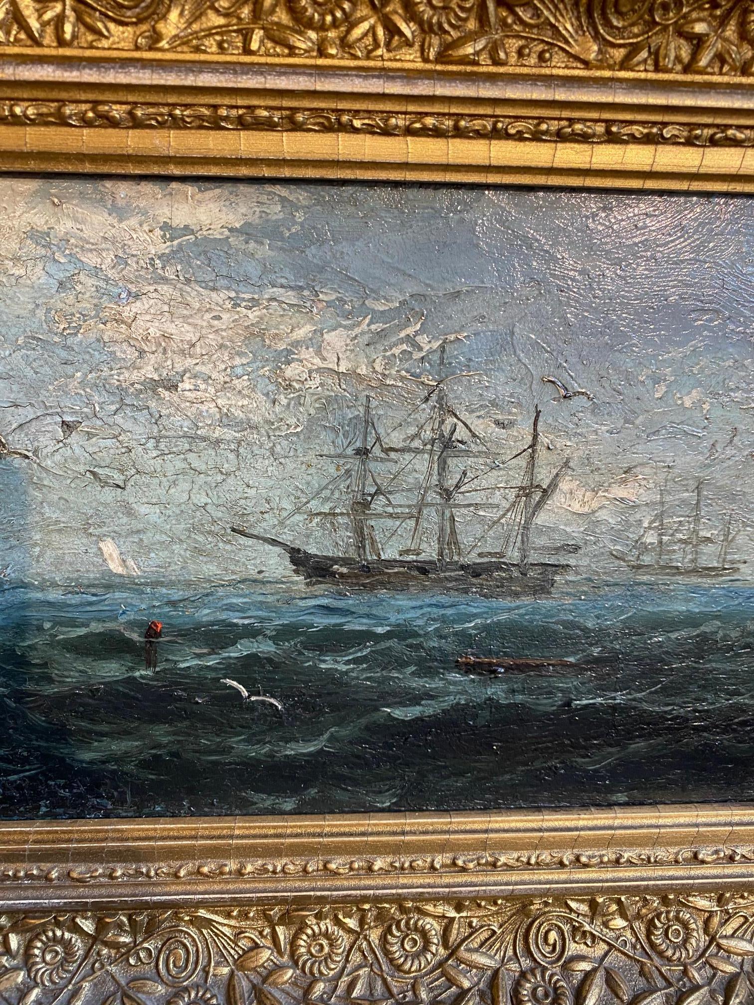 19th Century Seascape with Whale Ship, by J.H. Appleby, circa 1880
