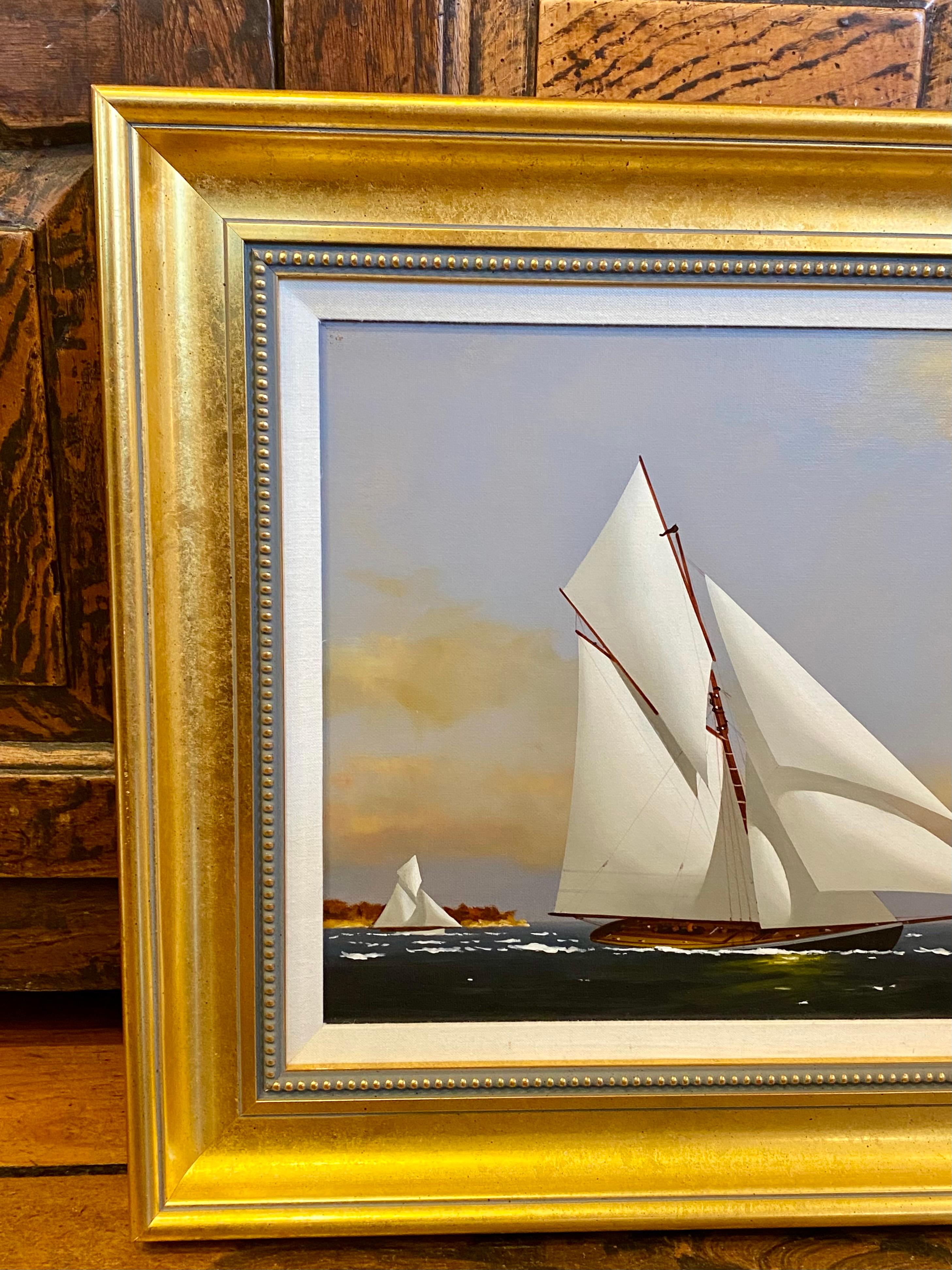 American Seascape with Yachts Racing off Coast, by Vern Broe (1930 - 2011), ca 1990s
