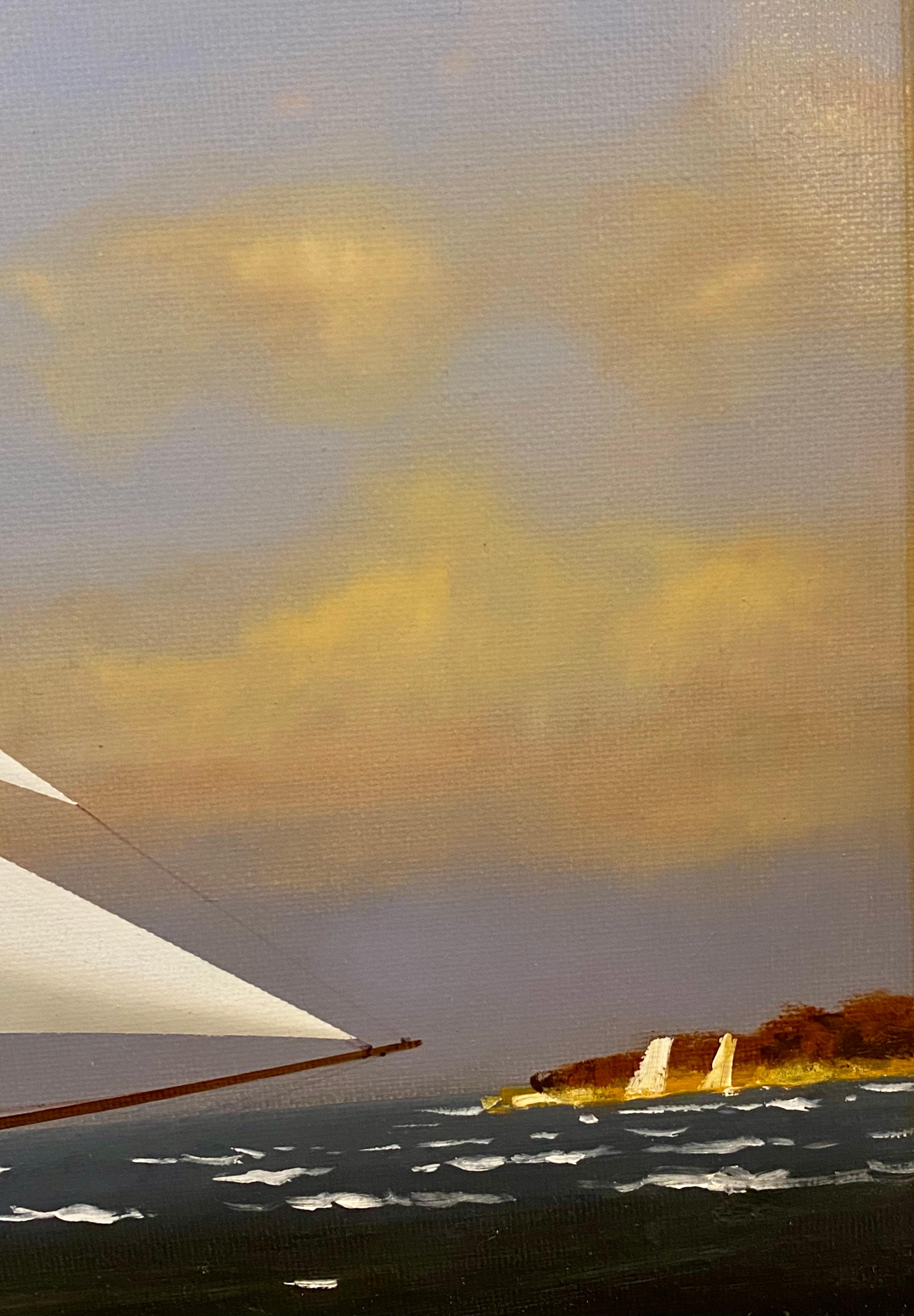 Seascape with Yachts Racing off Coast, by Vern Broe (1930 - 2011), ca 1990s In Good Condition In Nantucket, MA
