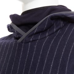 SEASE Drone Hood navy virgin wool cashmere pinstripe trimmed hoodie S