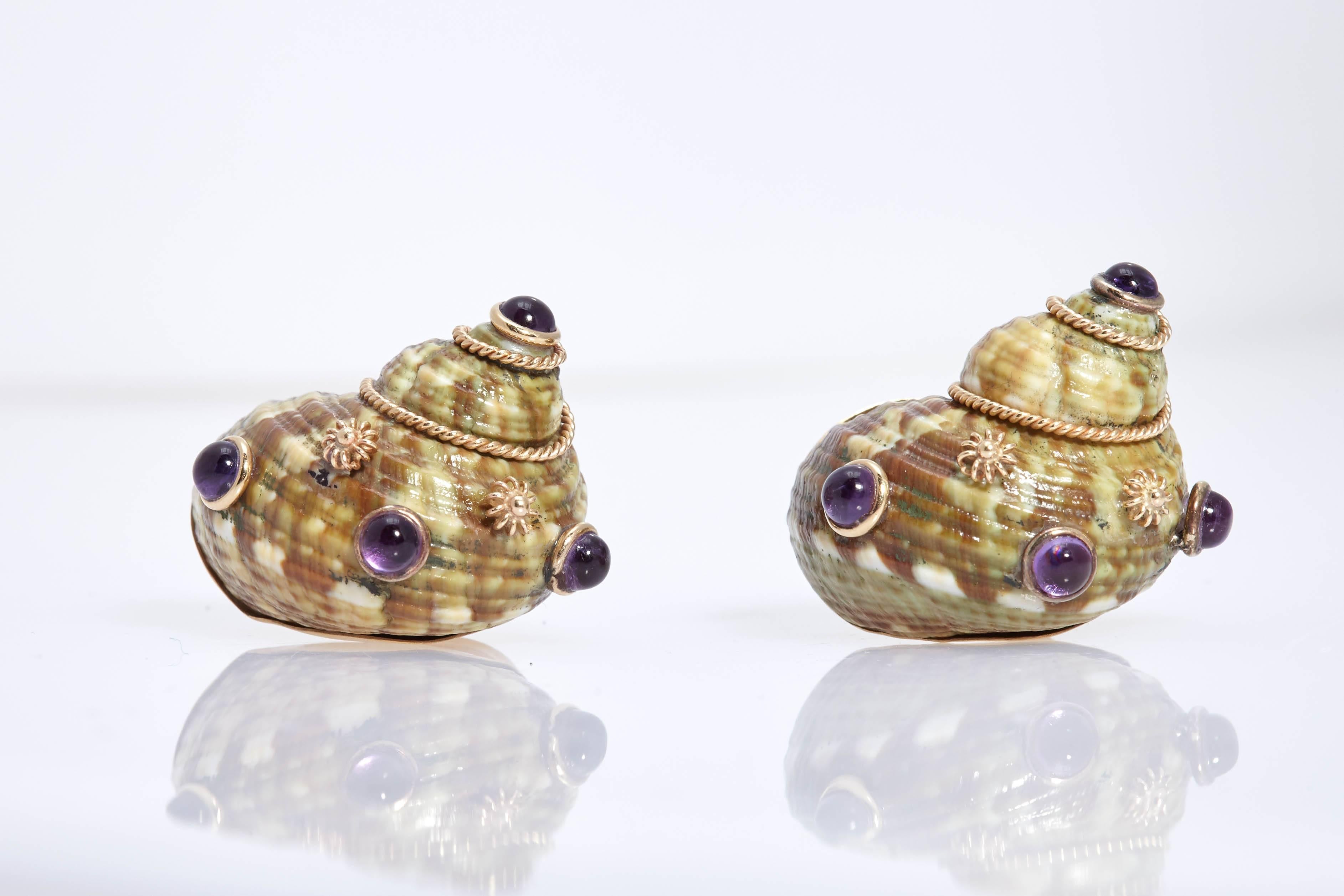 Seashell Amethyst Gold Earclips For Sale 1