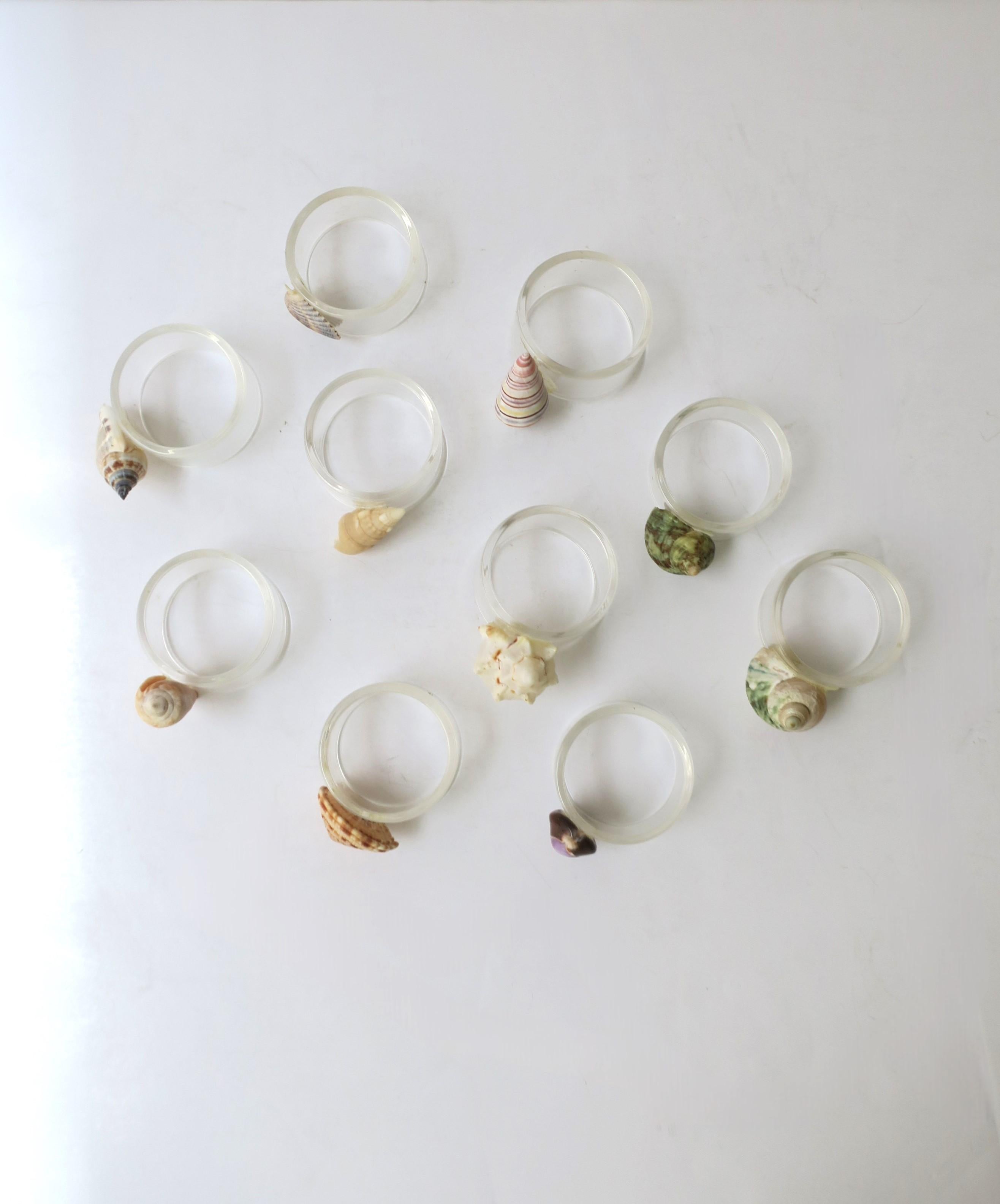 Seashell and Lucite Napkin Ring Holders, Set of 10 For Sale 6