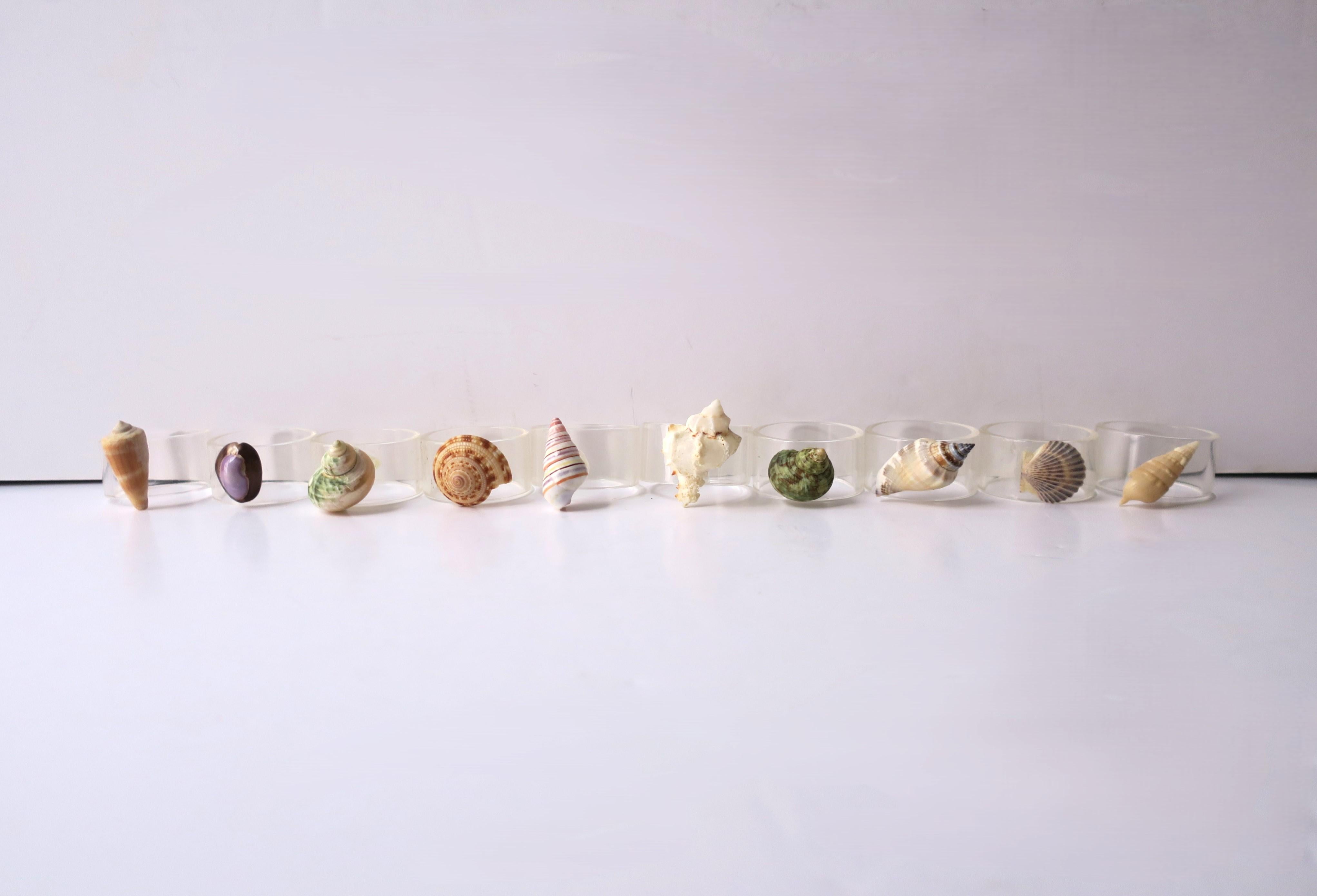 Organic Modern Seashell and Lucite Napkin Ring Holders, Set of 10 For Sale