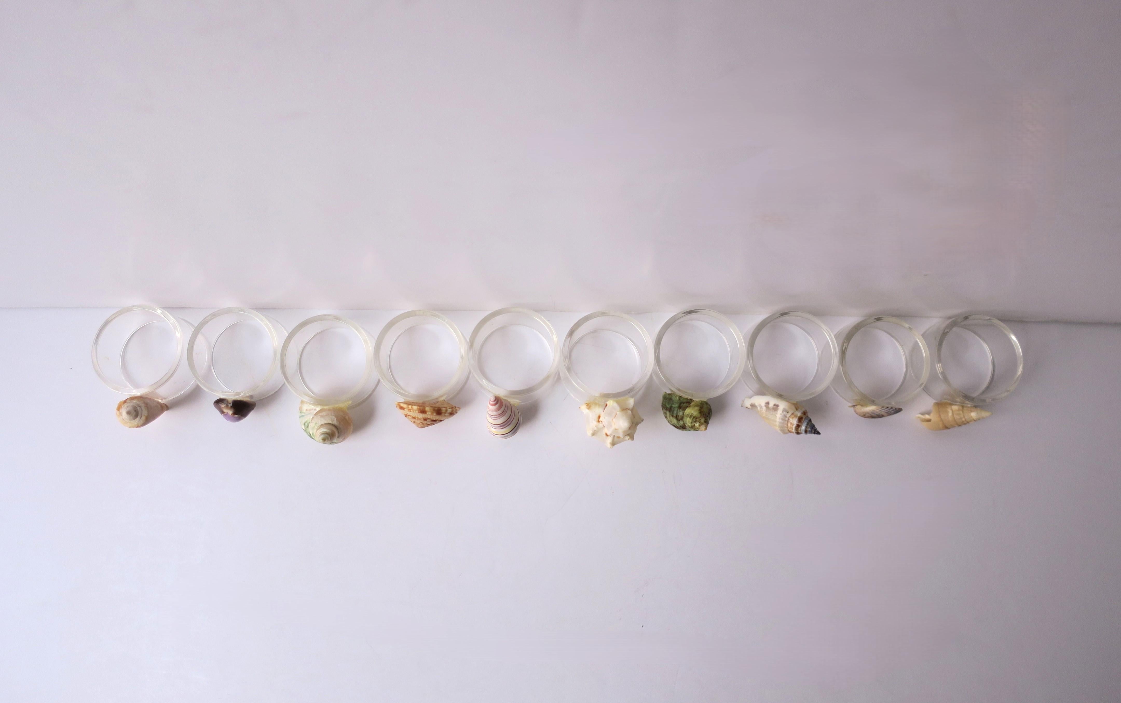 Seashell and Lucite Napkin Ring Holders, Set of 10 In Good Condition For Sale In New York, NY
