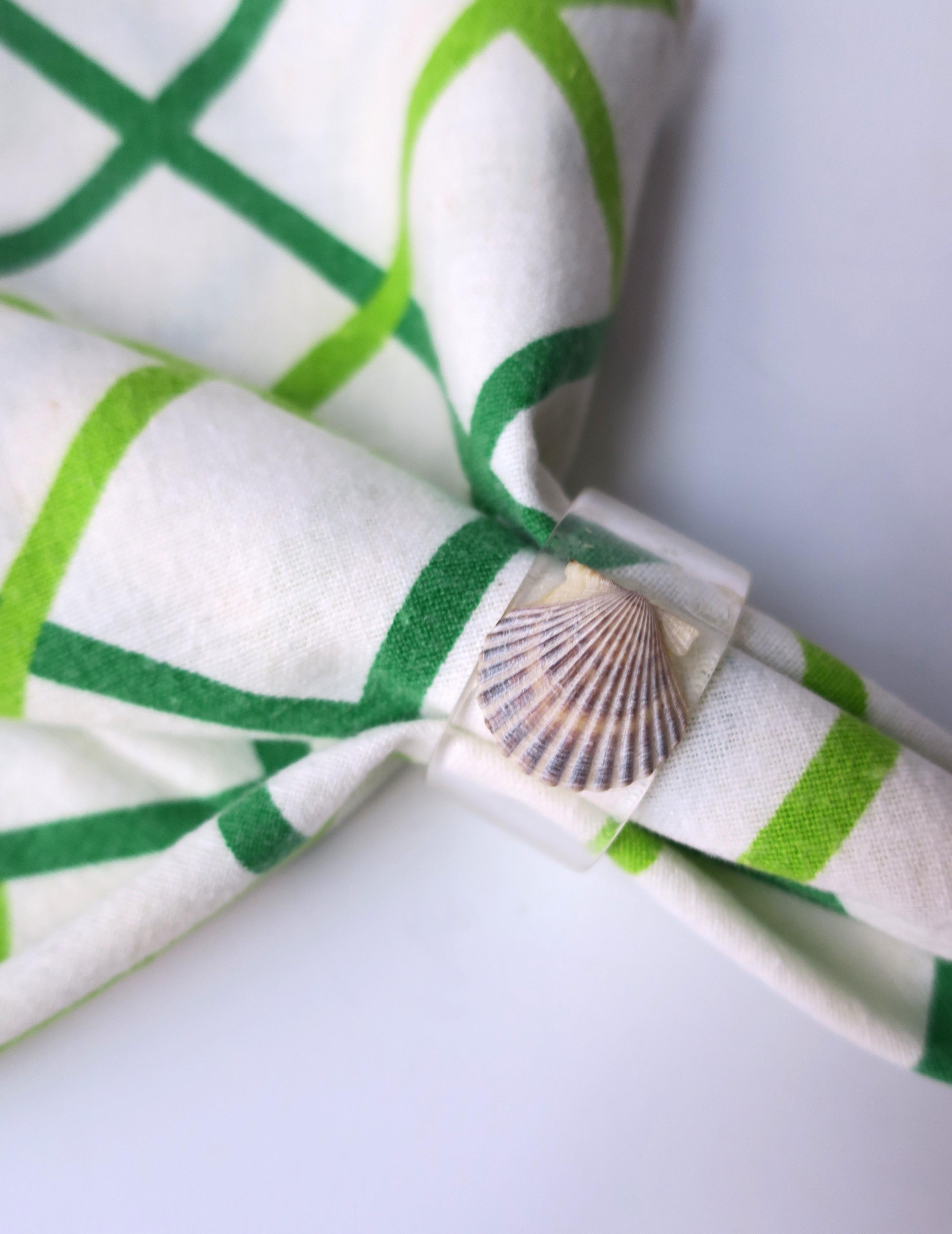 Shell Seashell and Lucite Napkin Ring Holders, Set of 10 For Sale