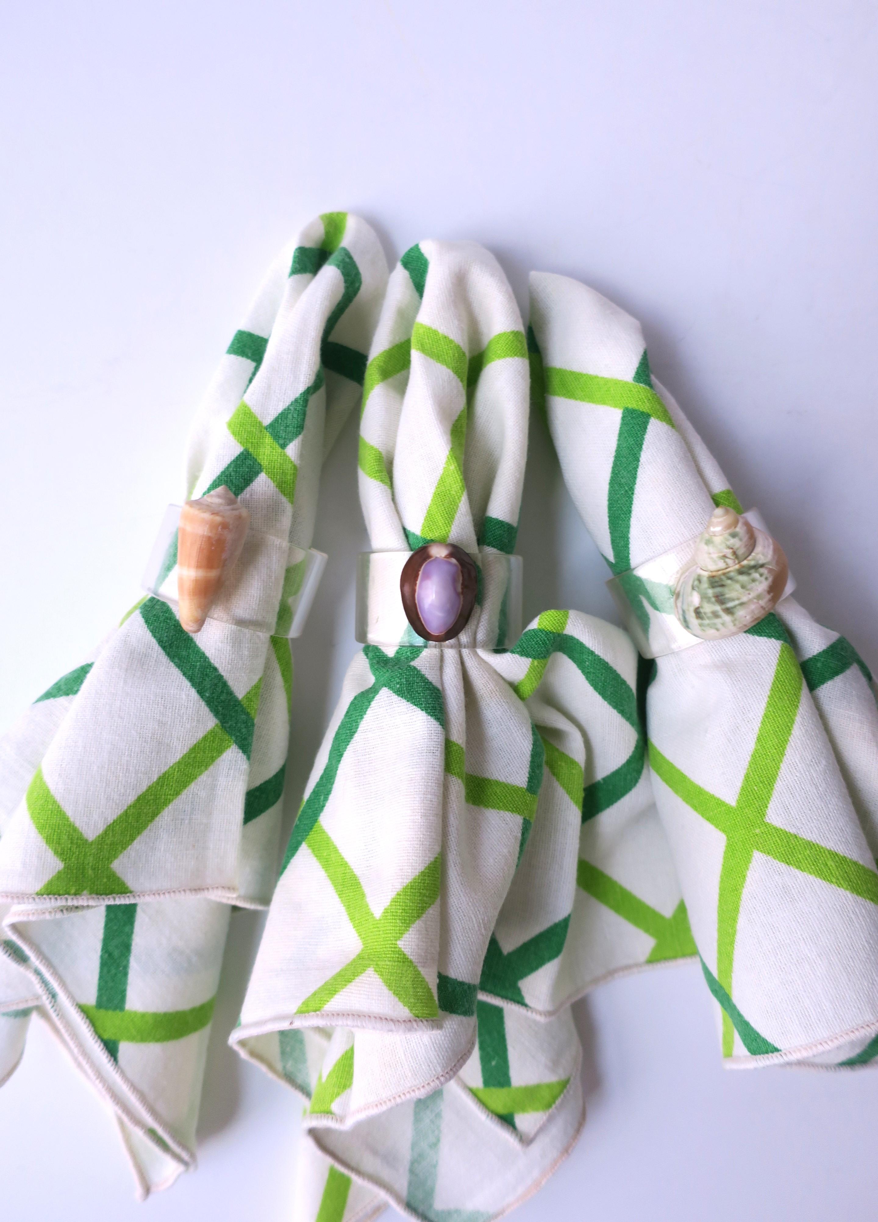Seashell and Lucite Napkin Ring Holders, Set of 10 For Sale 1