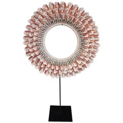 Seashell and Raffia Necklace from Indonesia, on Stand, Contemporary