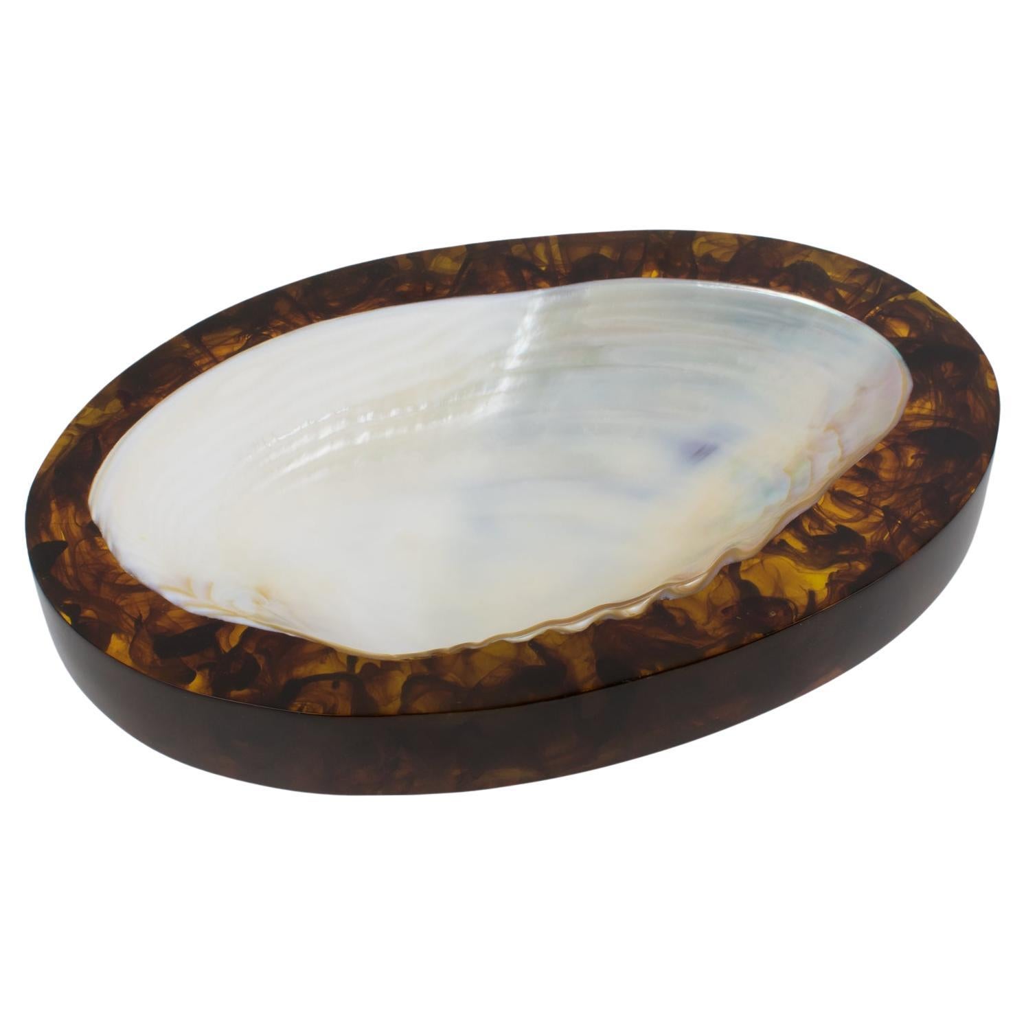 SeaShell and Rootbeer Resin Desk Tidy Catchall Vide Poche, circa 1980