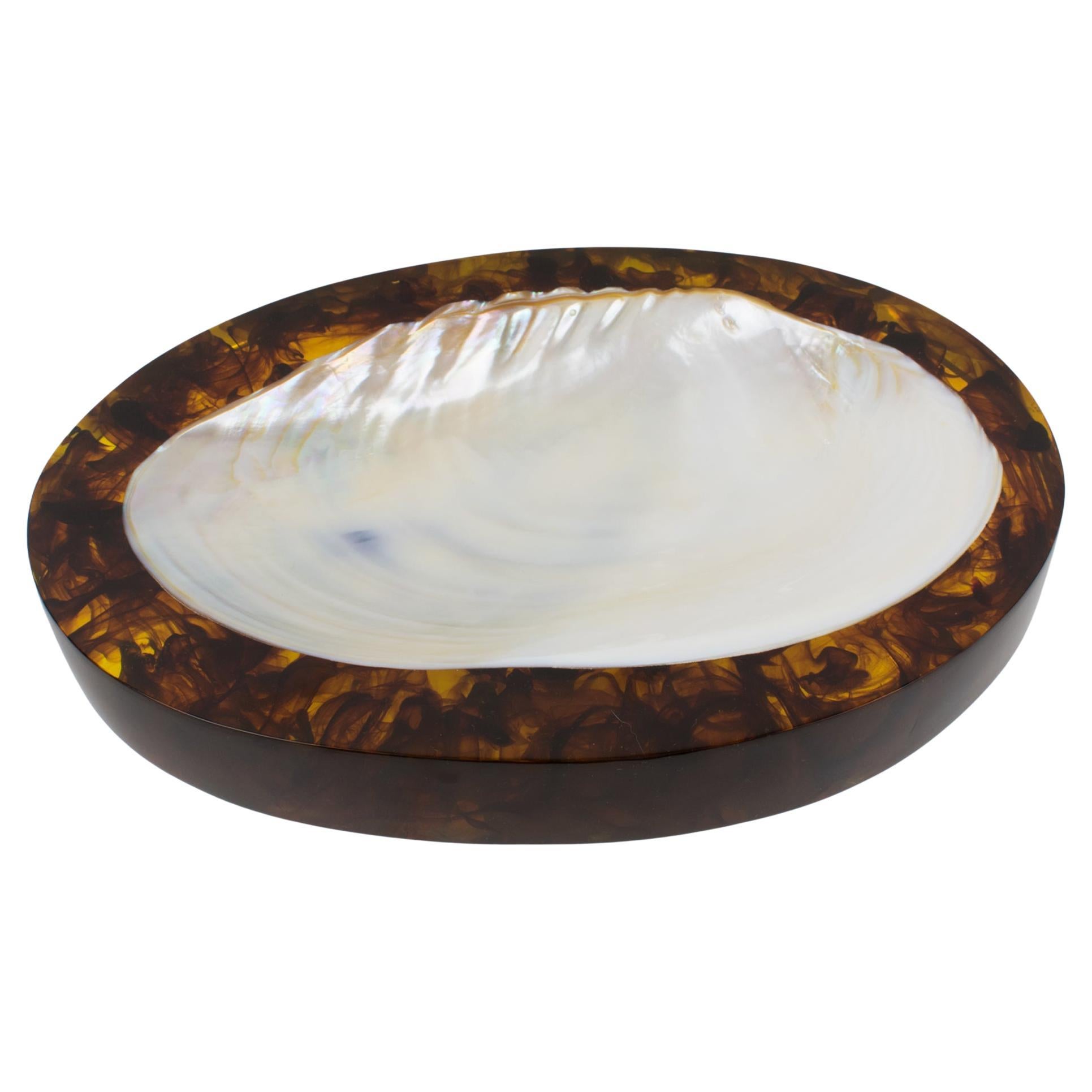 SeaShell and Rootbeer Resin Desk Tidy Catchall Vide Poche, circa 1980 For Sale