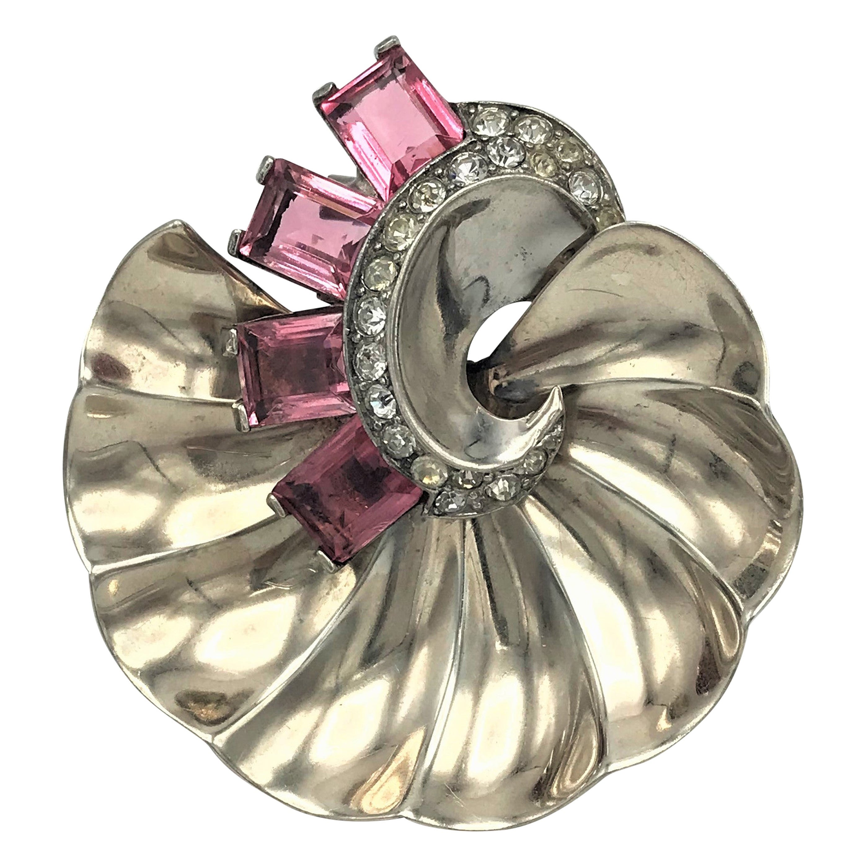 Broche de concha marina, de Marcel Boucher,  plata de ley, chapado en oro 1940 US