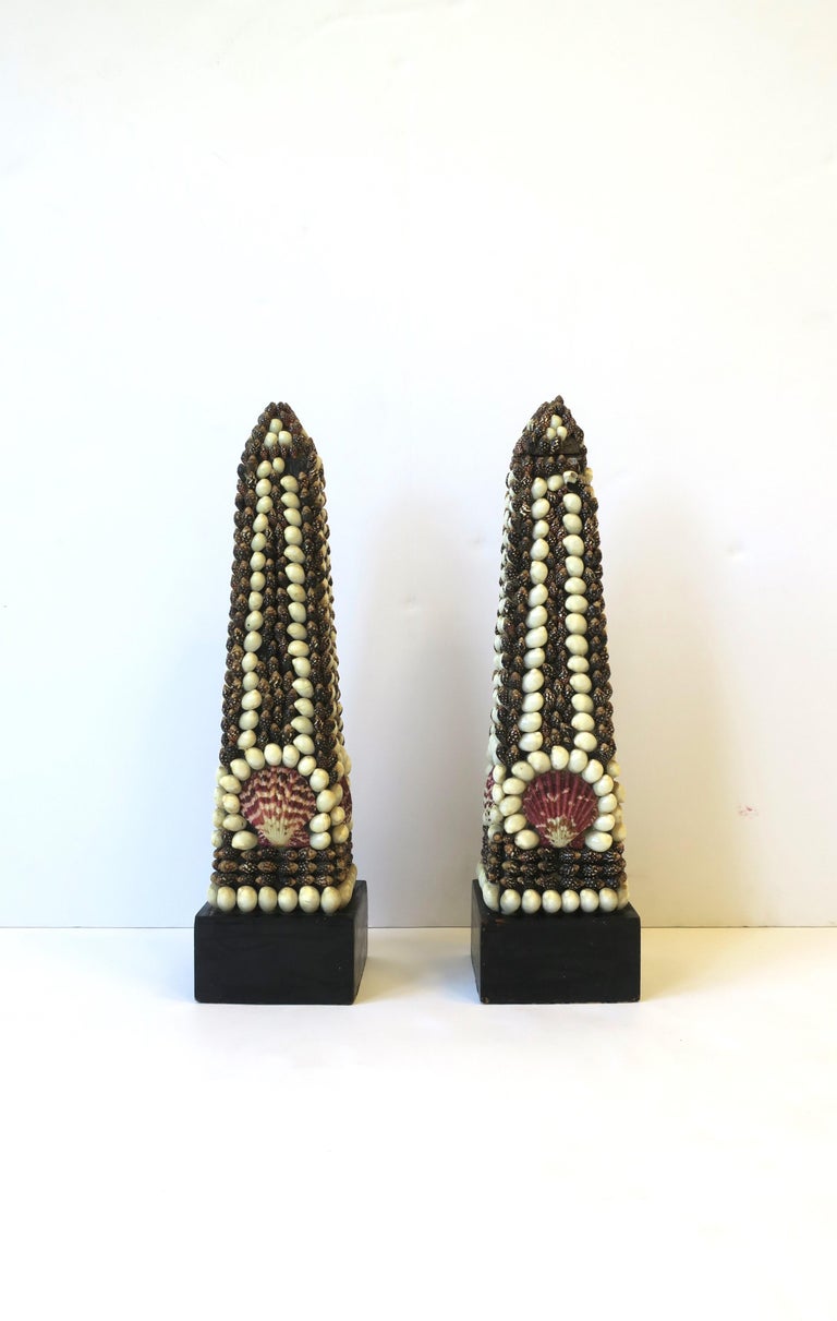 Seashell Covered Obelisks, Pair For Sale at 1stDibs