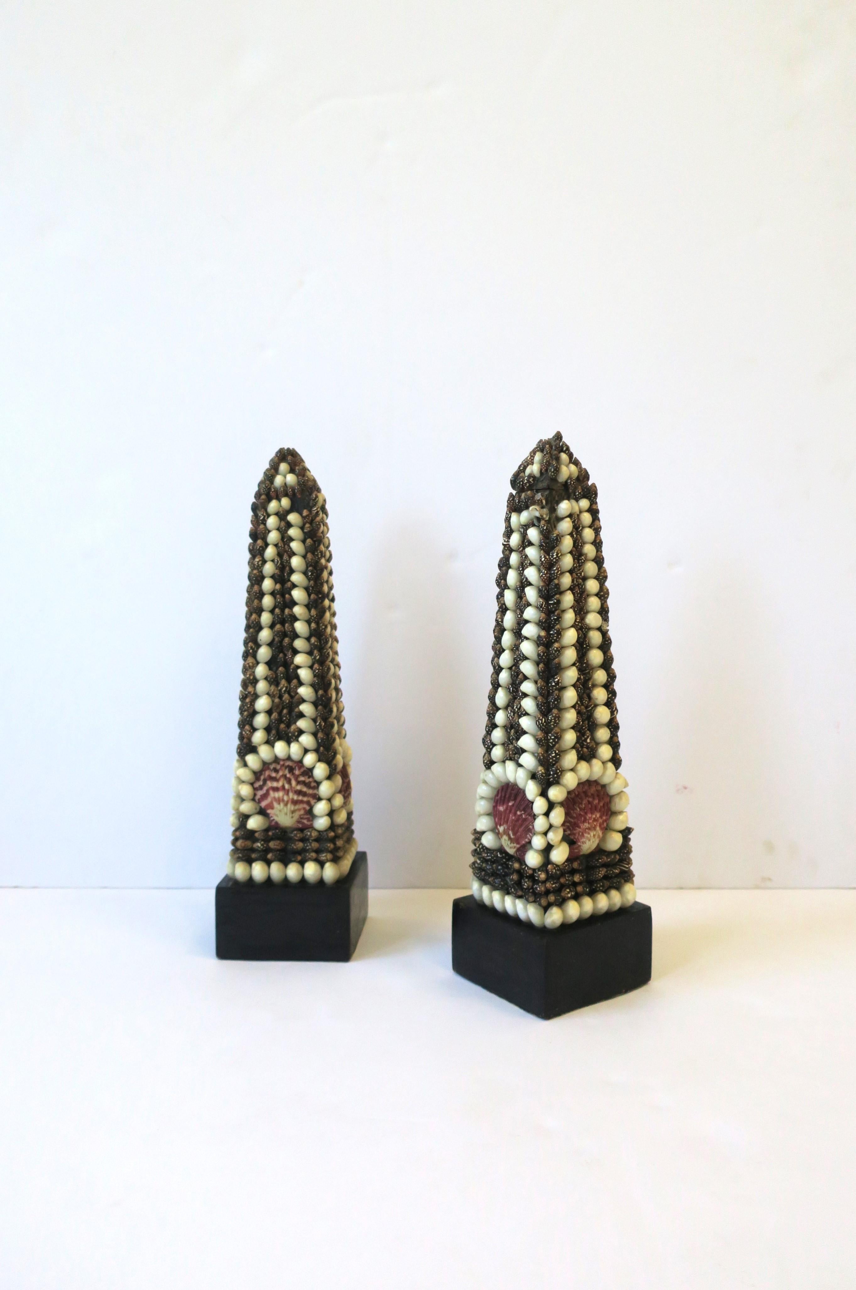 Shell Seashell Covered Obelisks, Pair