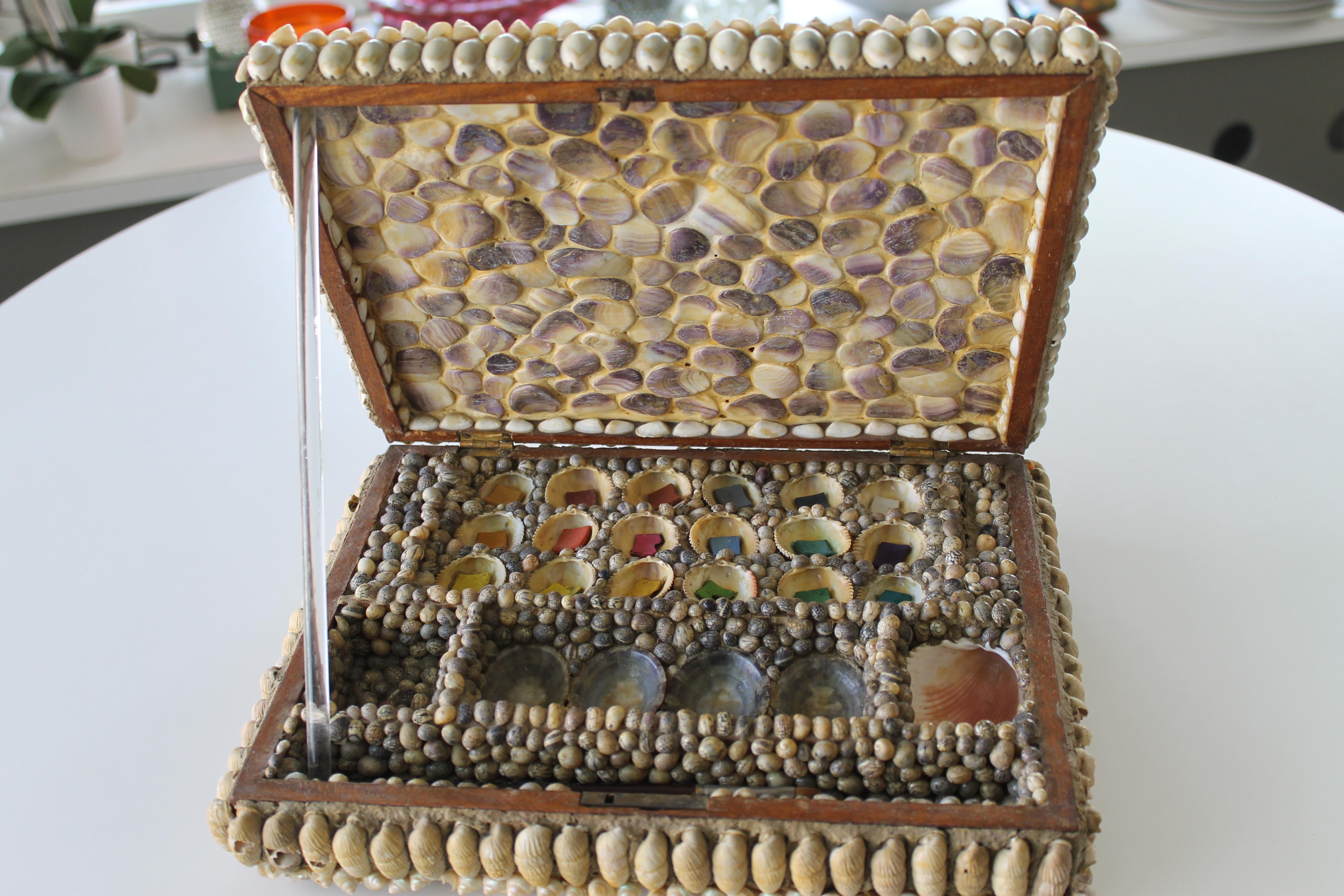 Mid-20th Century Seashell Covered Paint Box Sculpture by Barton Benes