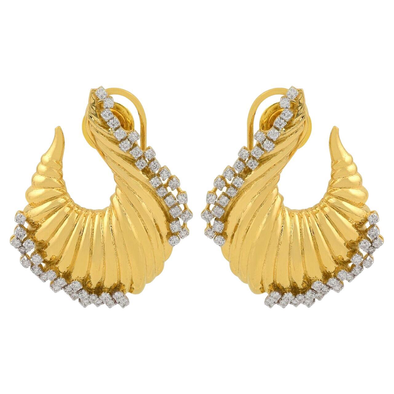 Seashell Diamond 14 Karat Yellow Gold Earrings