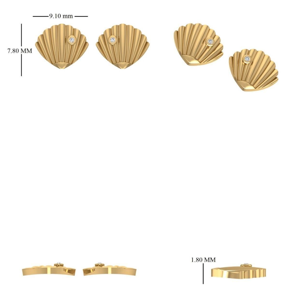 Pendientes infantiles de diamantes Seashell en oro macizo de 14k (certificados) en venta 4