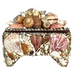 Seashell Encrusted Jewelry Box, Vintage Coastal