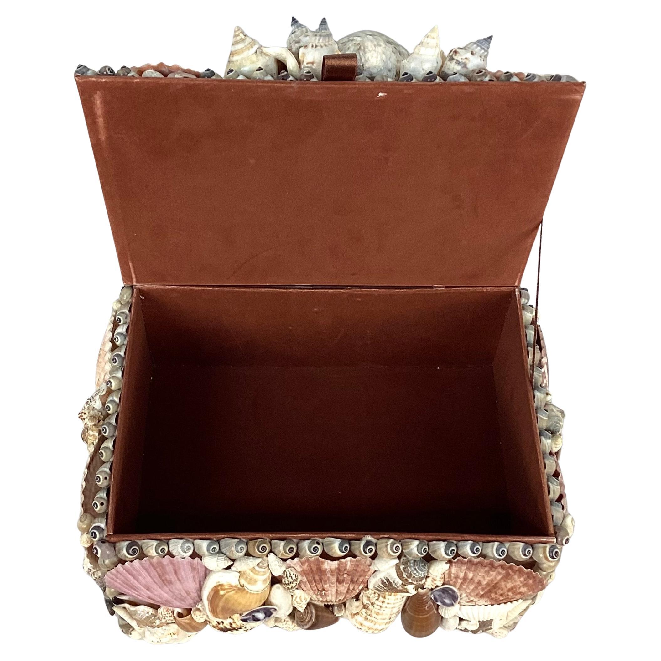 Shell Seashell Encrusted Jewelry Box, Vintage Coastal For Sale