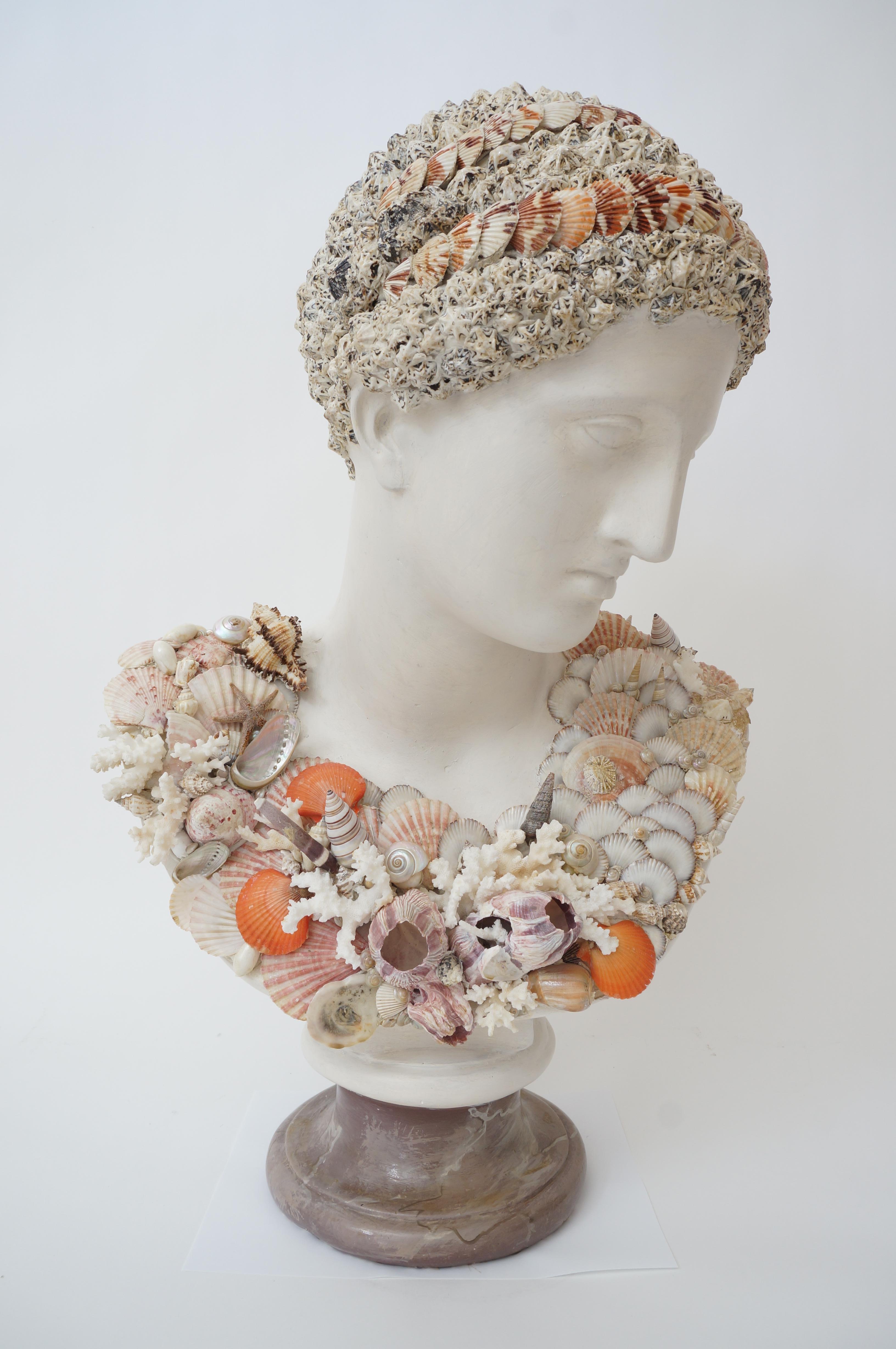 Hand-Crafted Seashell Encrusted Neoclassical Bust For Sale