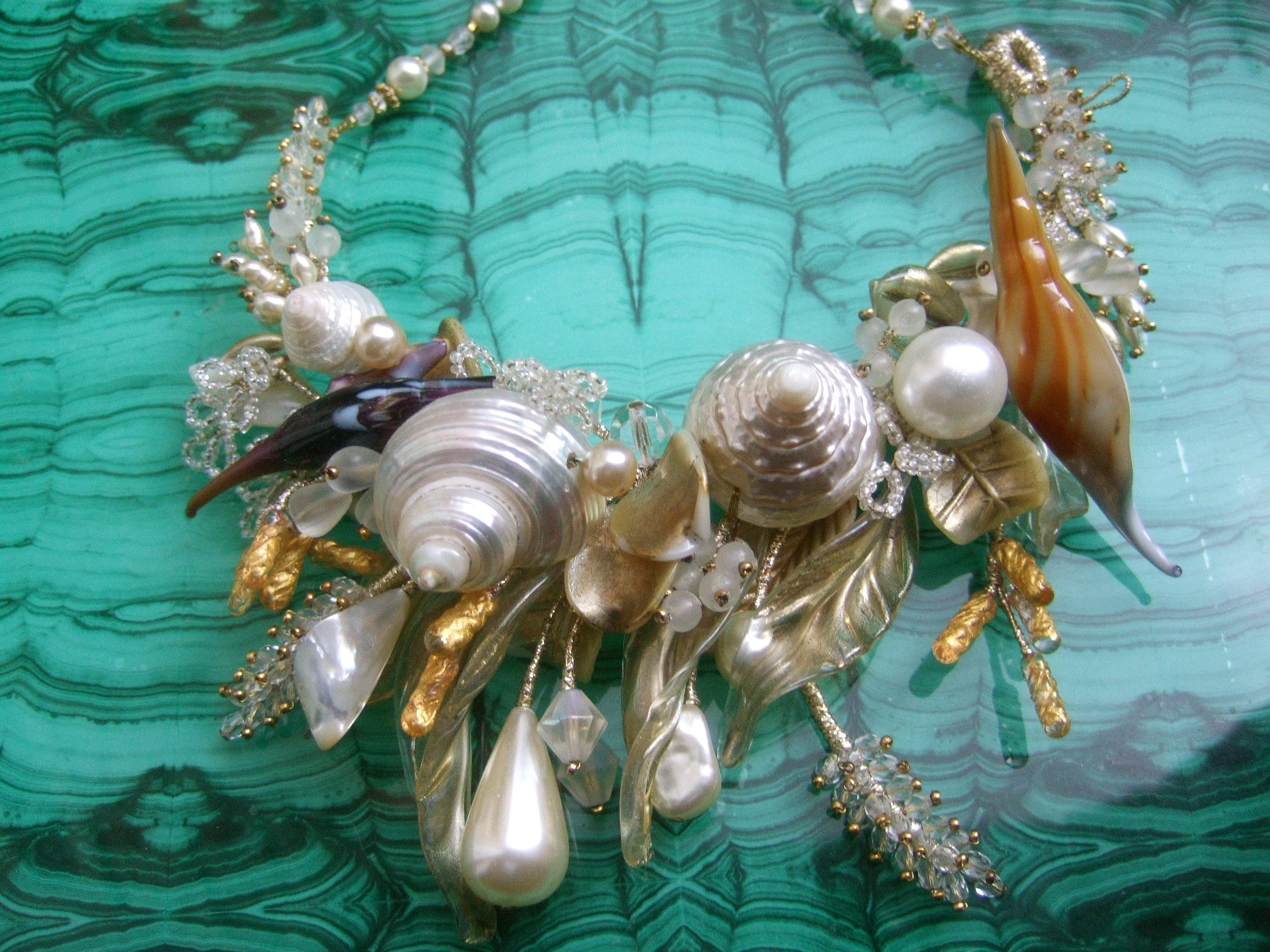 Women's Seashell Handmade Artisan Choker Band Necklace c 1980s