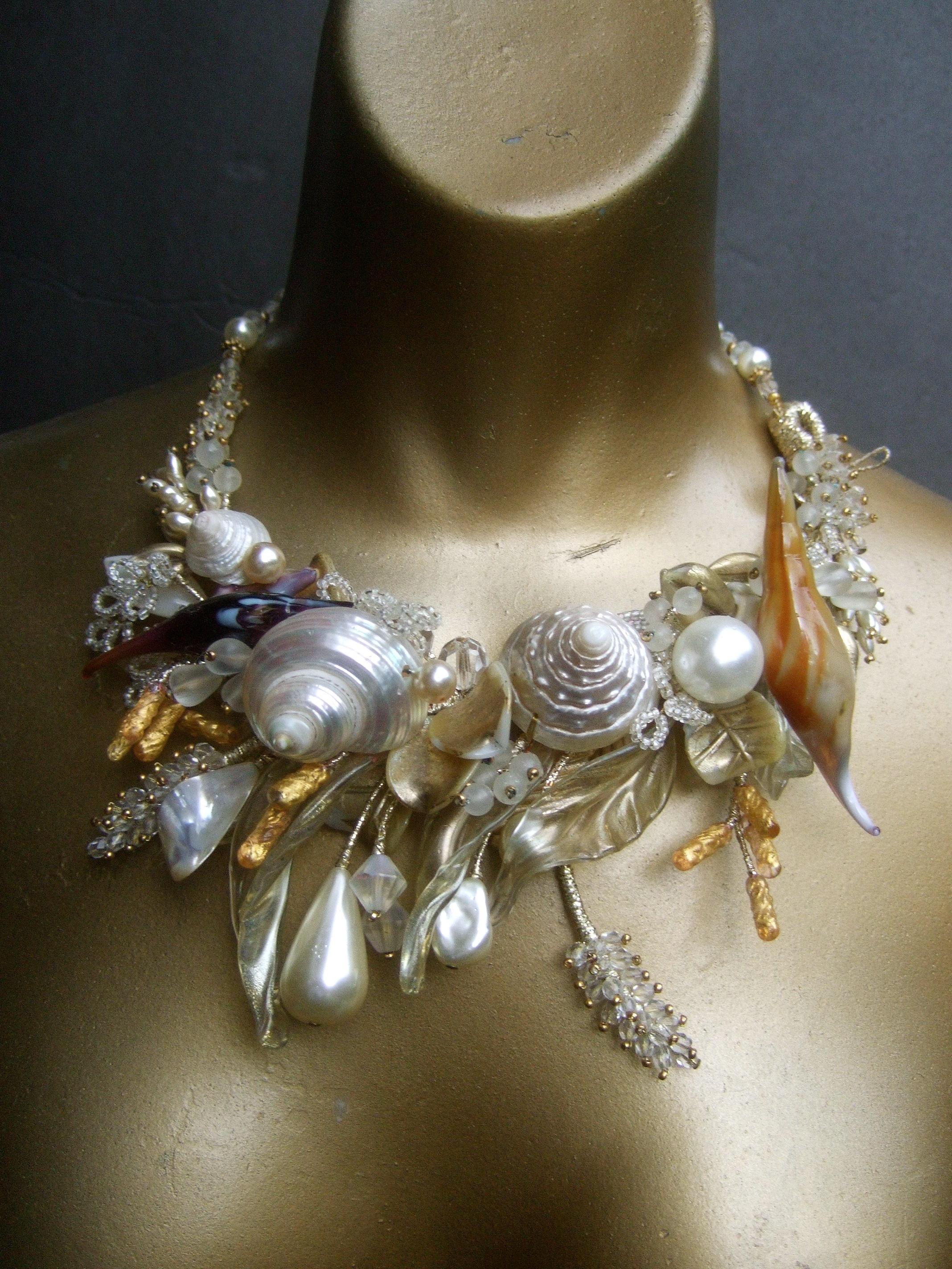 Seashell Handmade Artisan Choker Band Necklace c 1980s 1
