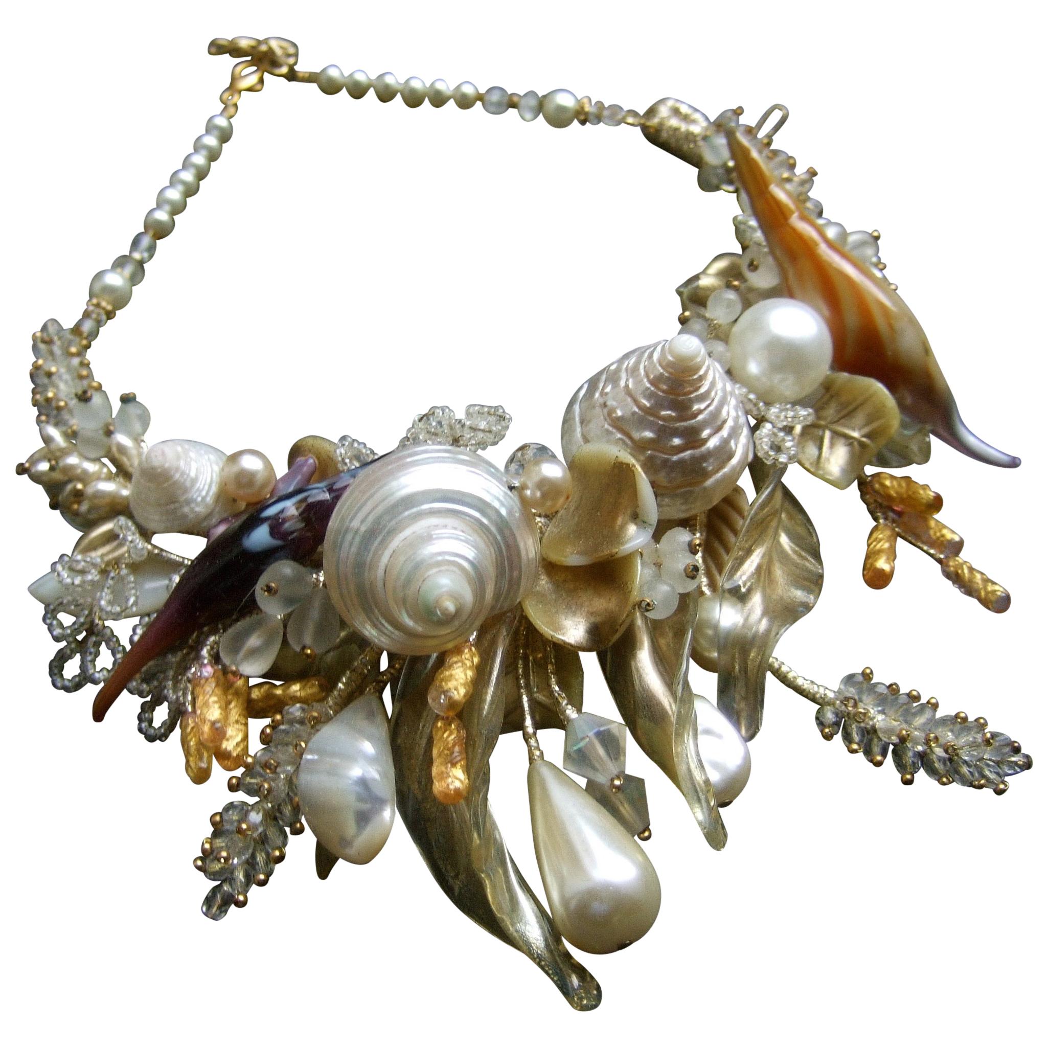 Seashell Handmade Artisan Choker Band Necklace c 1980s