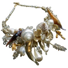 Vintage Seashell Handmade Artisan Choker Band Necklace c 1980s