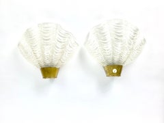 Seashell Sconces Glass and Brass, 1950, Sweden