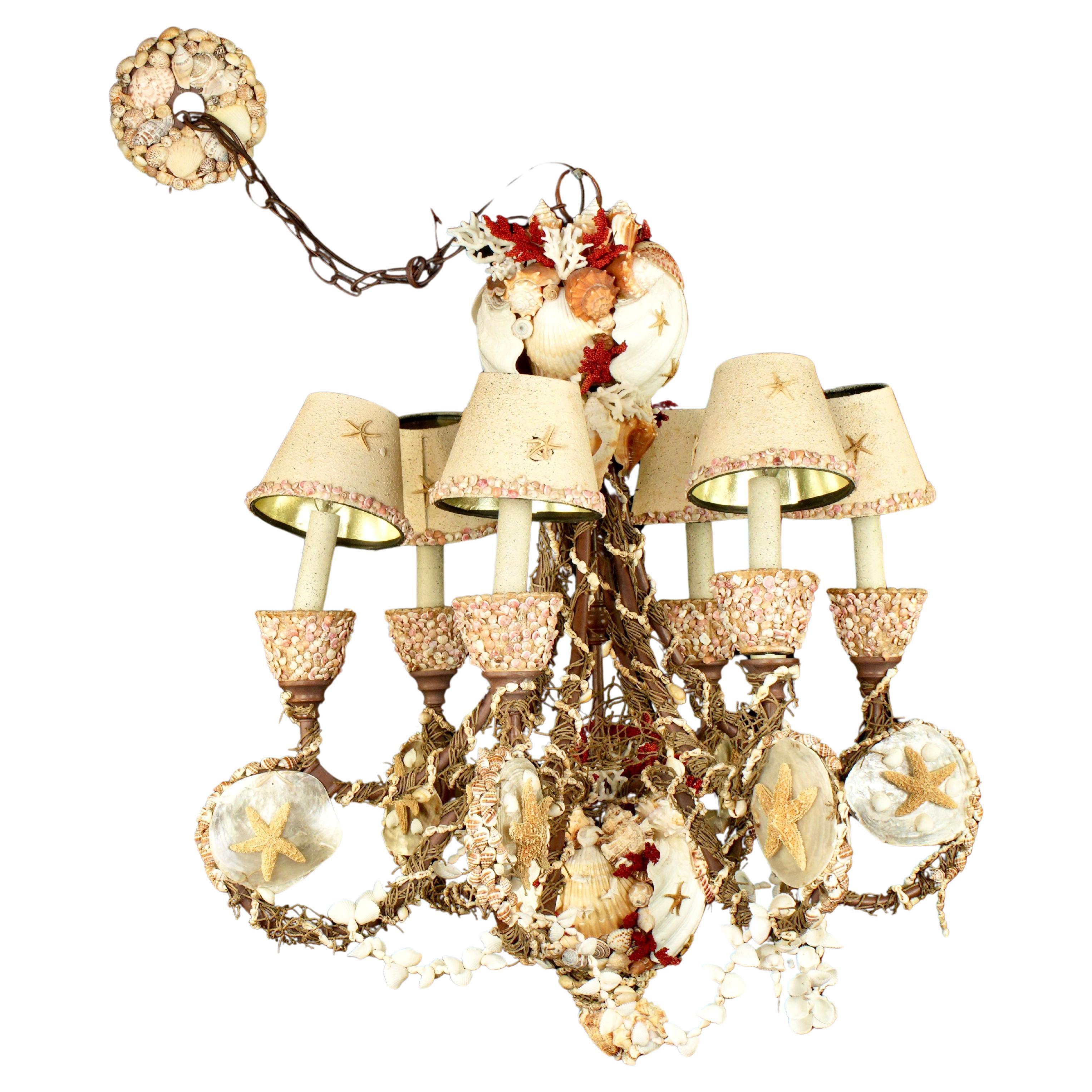 Seashell Shell Encrusted 6 Arm Chandelier