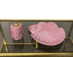 Seashell Tommaso Barbi Pink Pocket Emptier Ashtray and Lighter Ceramic, 1970s