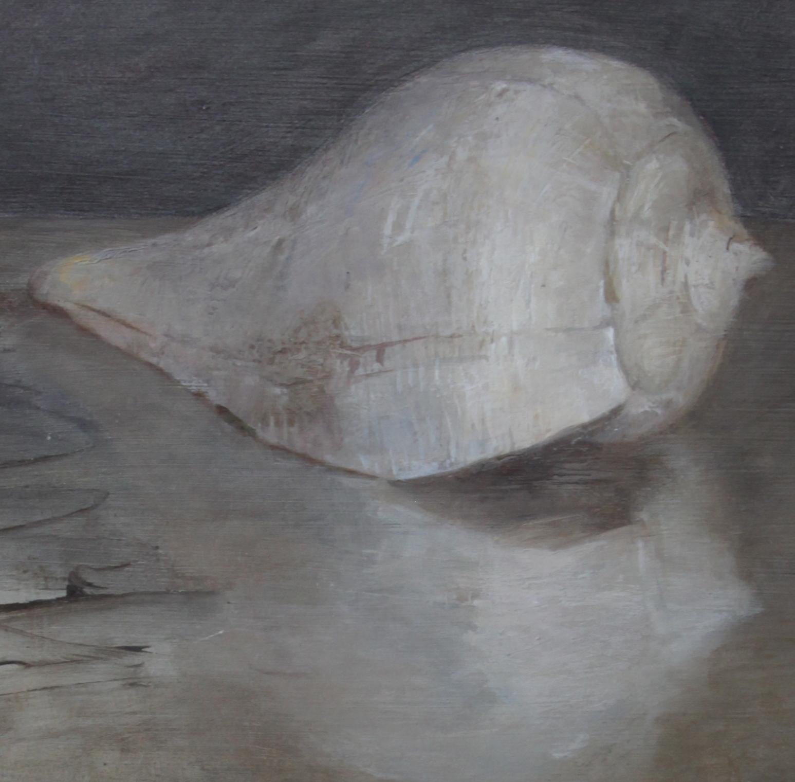 Modern Seashells and Sand Dollar, Oil on Panel, Still Life Painting by Helen Oh For Sale