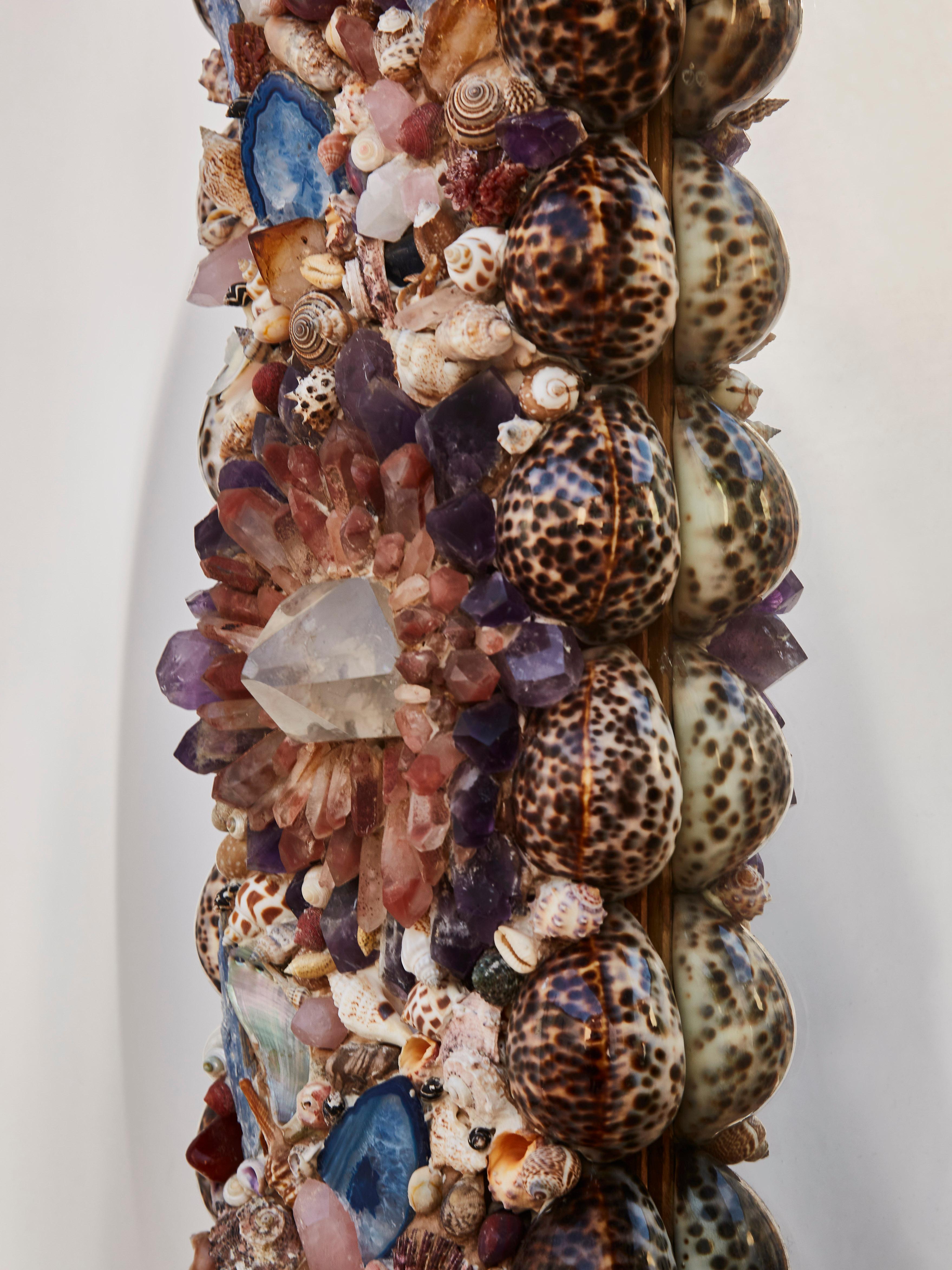 Unique mirror made of seashells and semi precious stones such as rock crystals and amethysts,
Italy, 1980s.