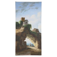 Peinture à l'huile sur toile - Maison de bord de mer sur un arc de pierre naturelle