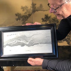 "Seaside & Mountains IV" Paysage gris et blanc Œuvre d'art unique