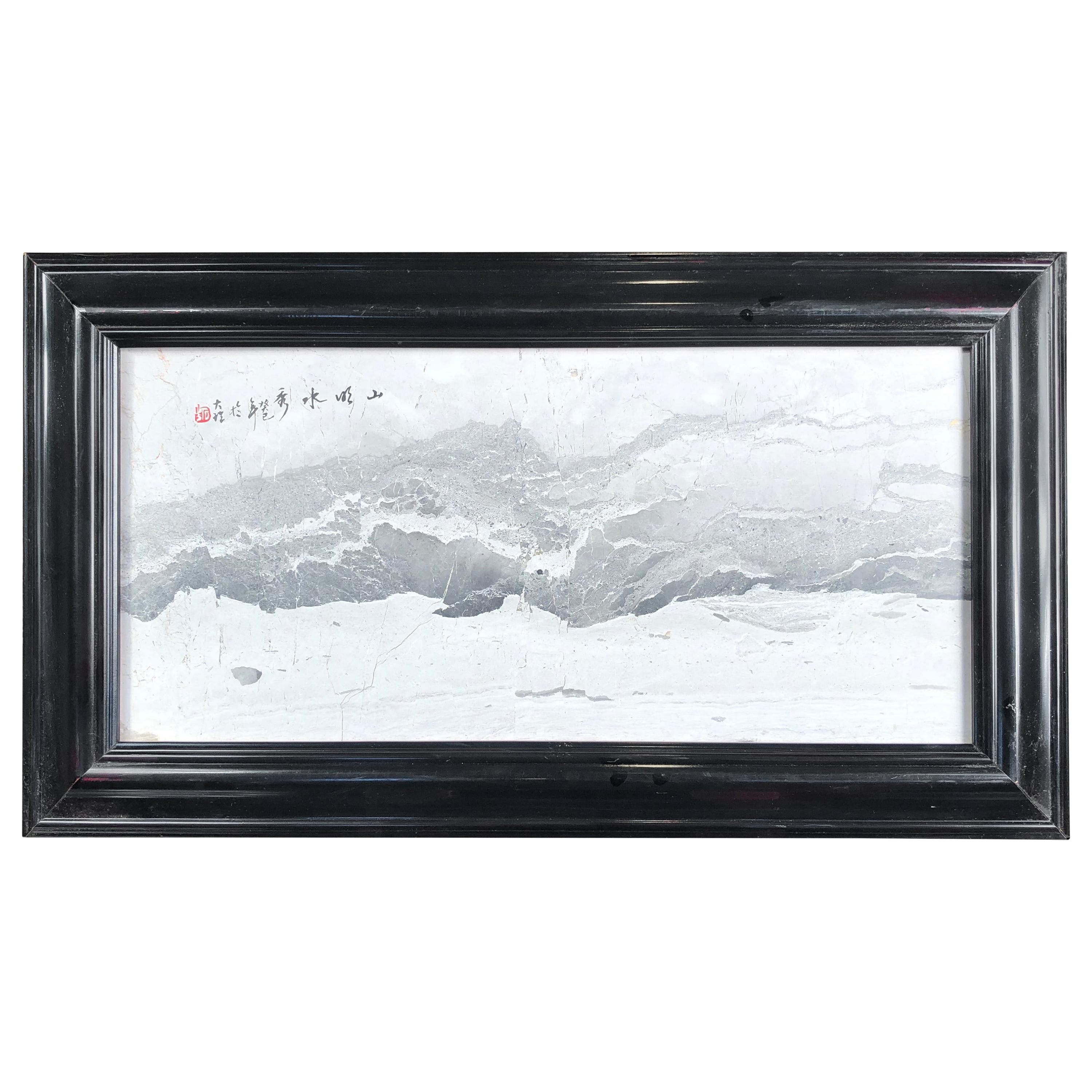 "Seaside & Mountains IV" Paysage gris et blanc Œuvre d'art unique